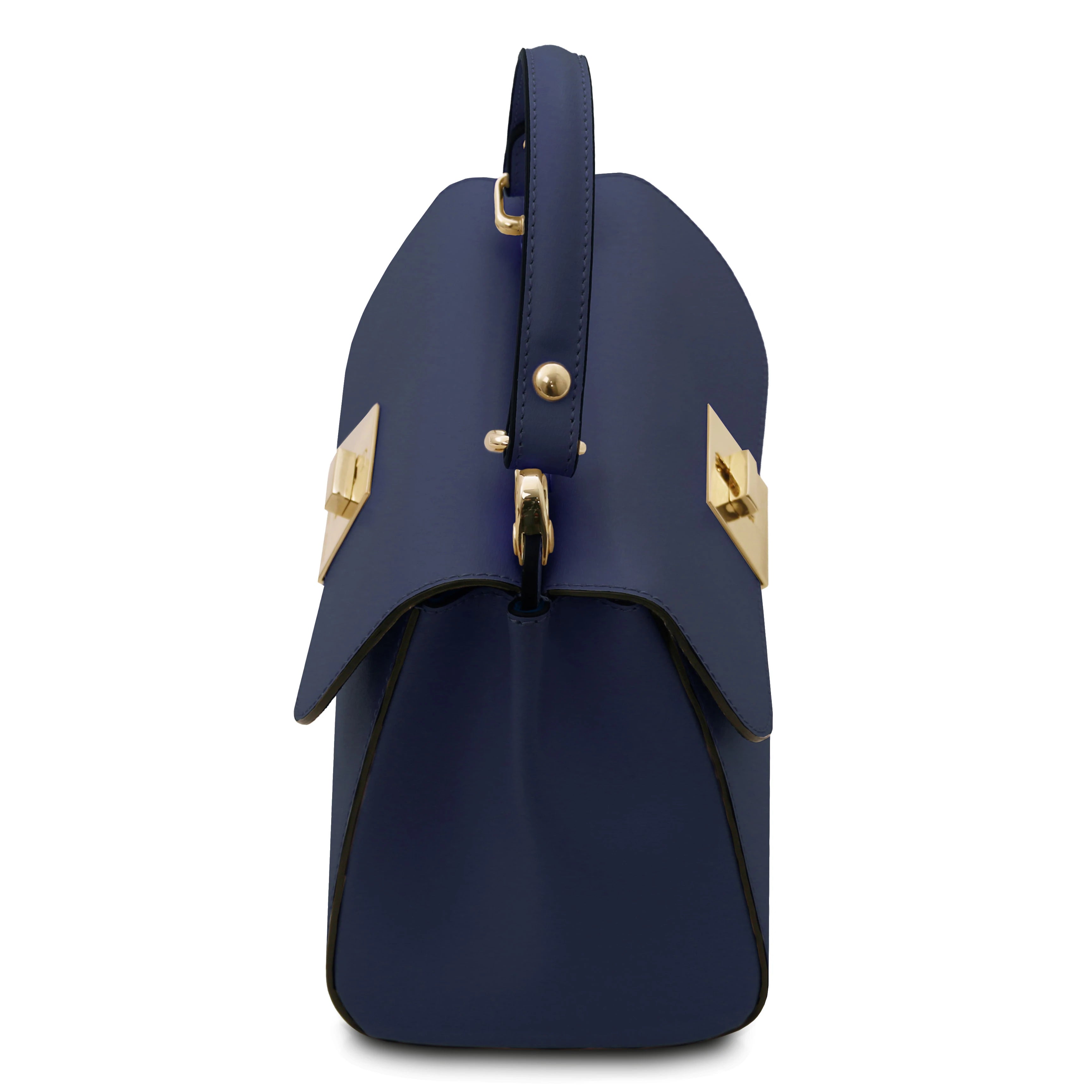 Armonia Italian Leather Handbag in Dark Blue Top Handle View