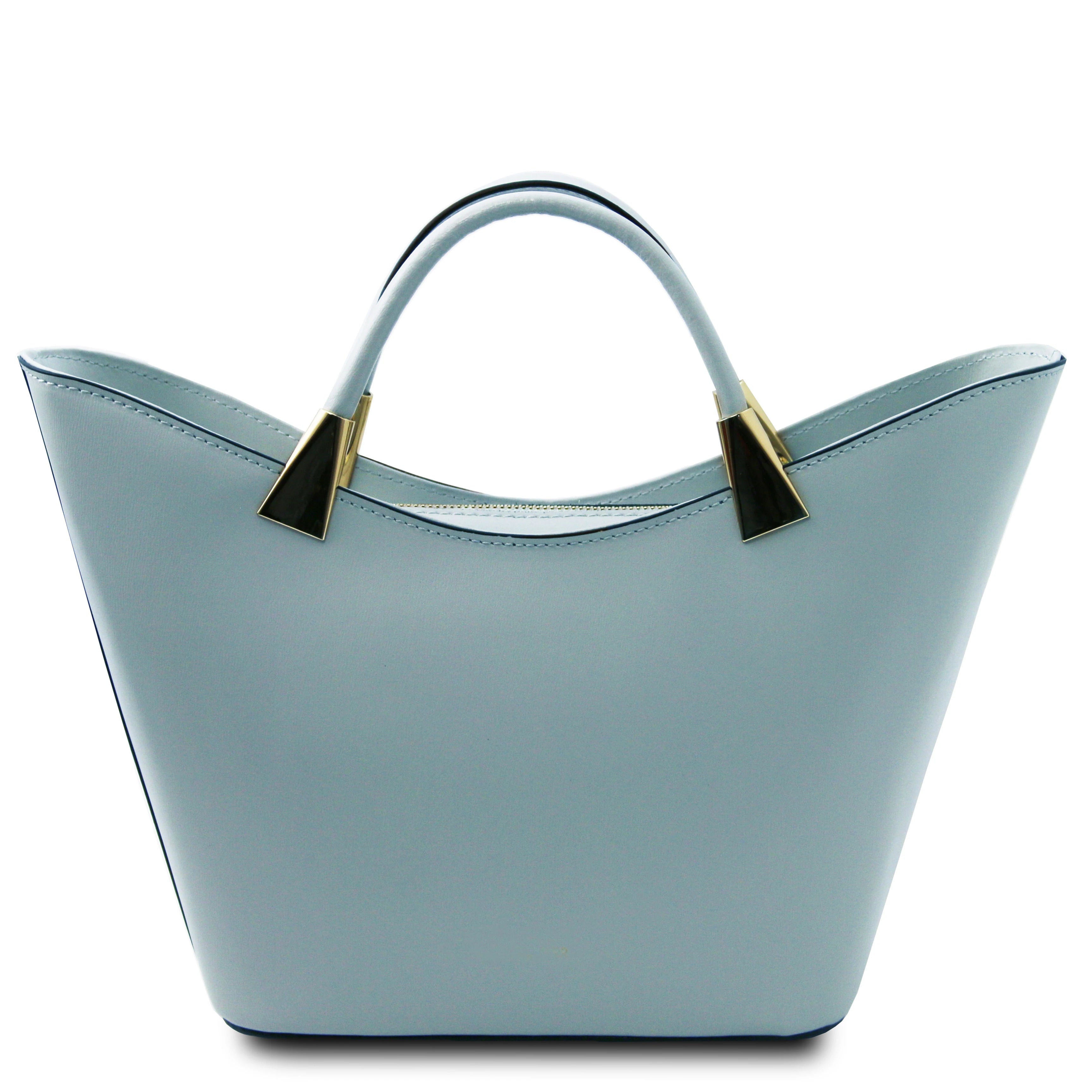 TL Bag Italian Leather Handbag inLight Blue back view on a white background