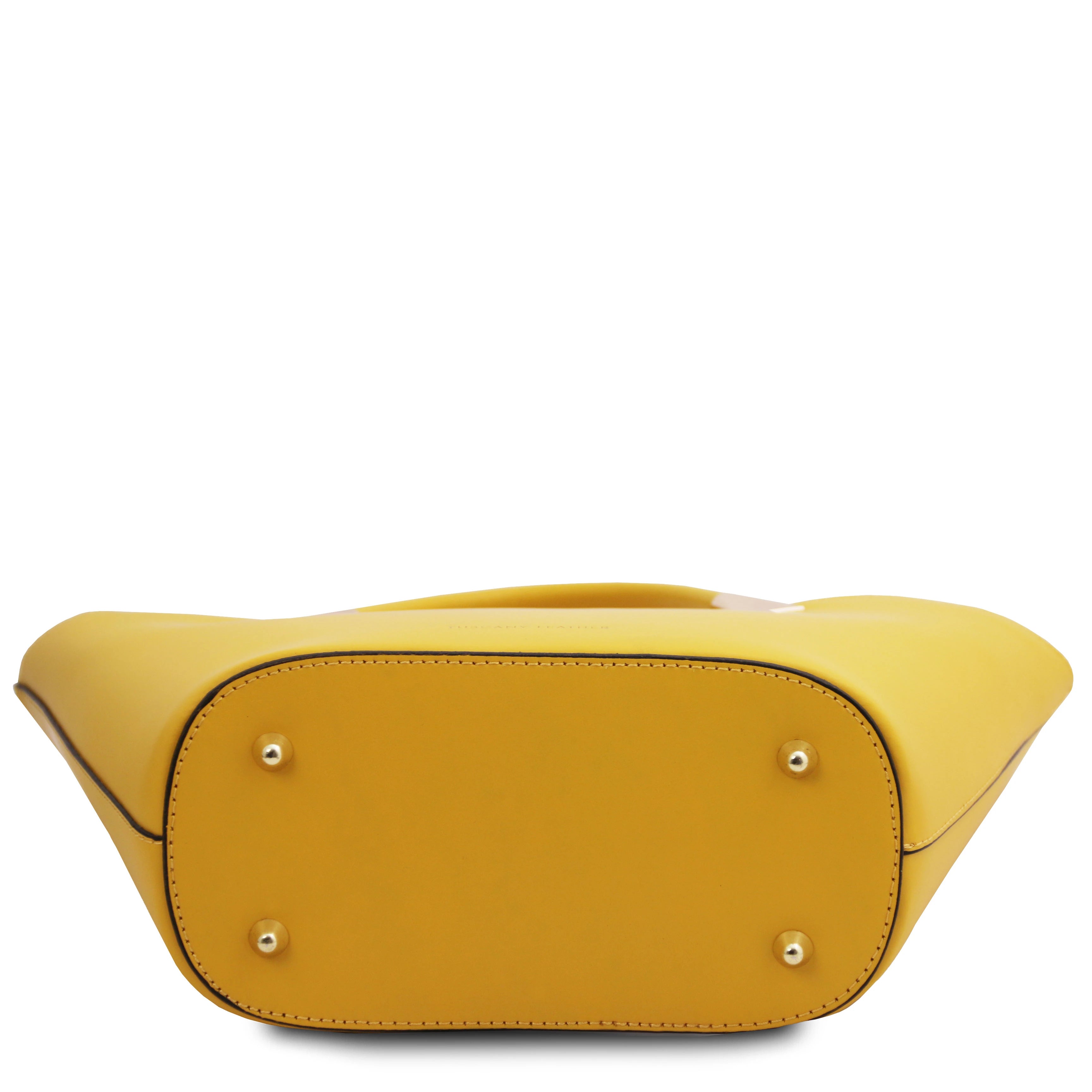 TL Bag Italian Leather Handbag in Yellow bottom view showing four gold protective feet