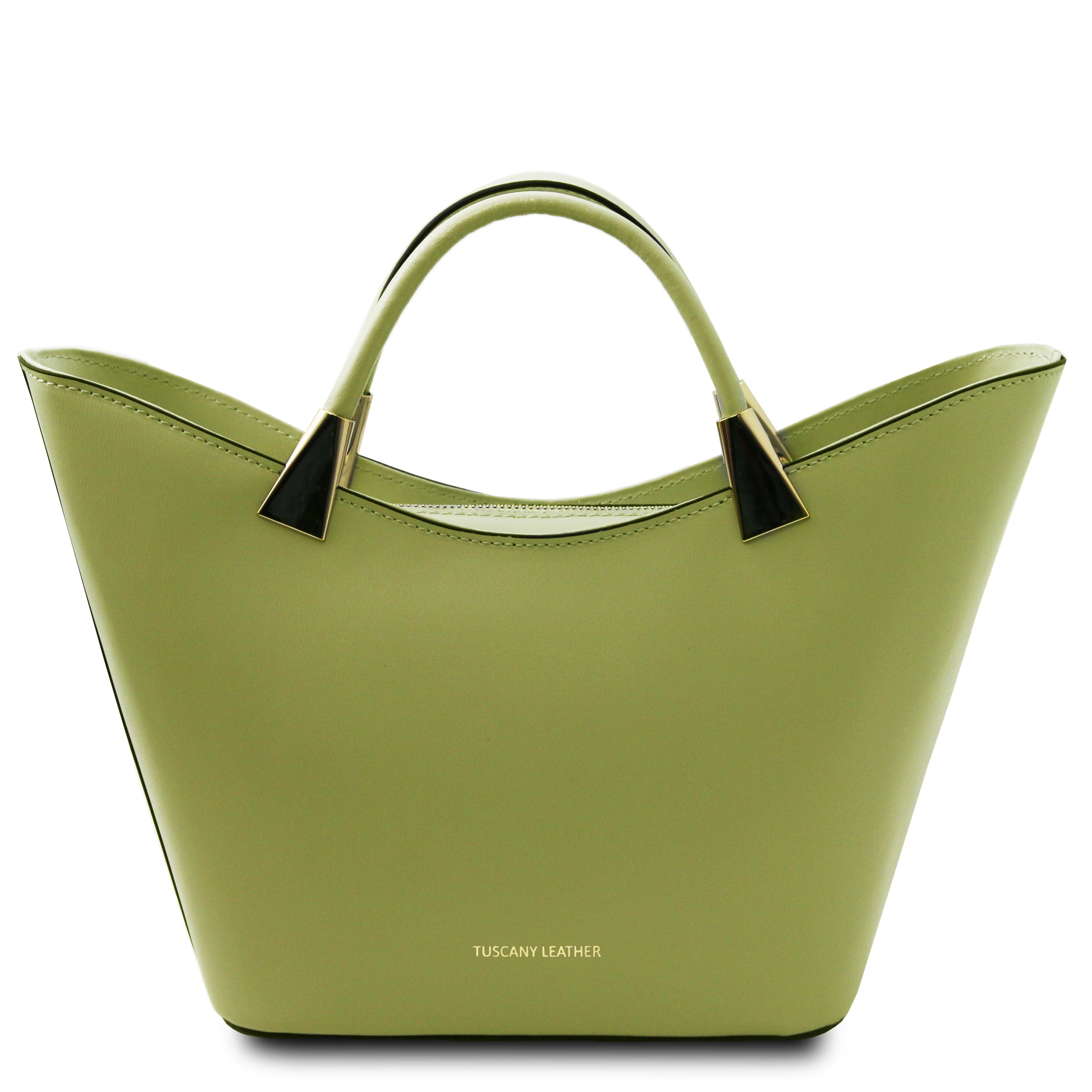 TL Bag Italian Leather Handbag in Green front view on a white background