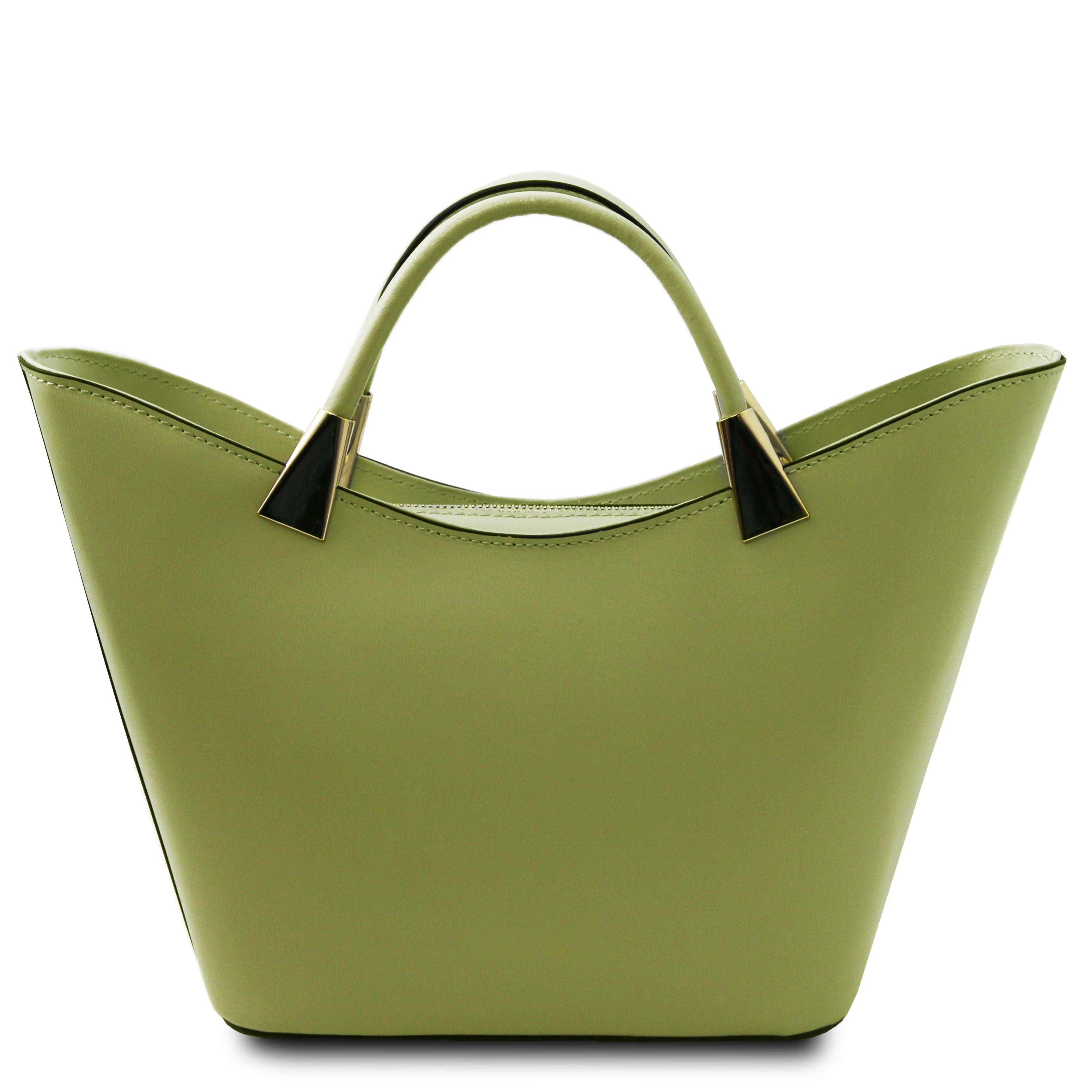 TL Bag Italian Leather Handbag in Green back view on a white background