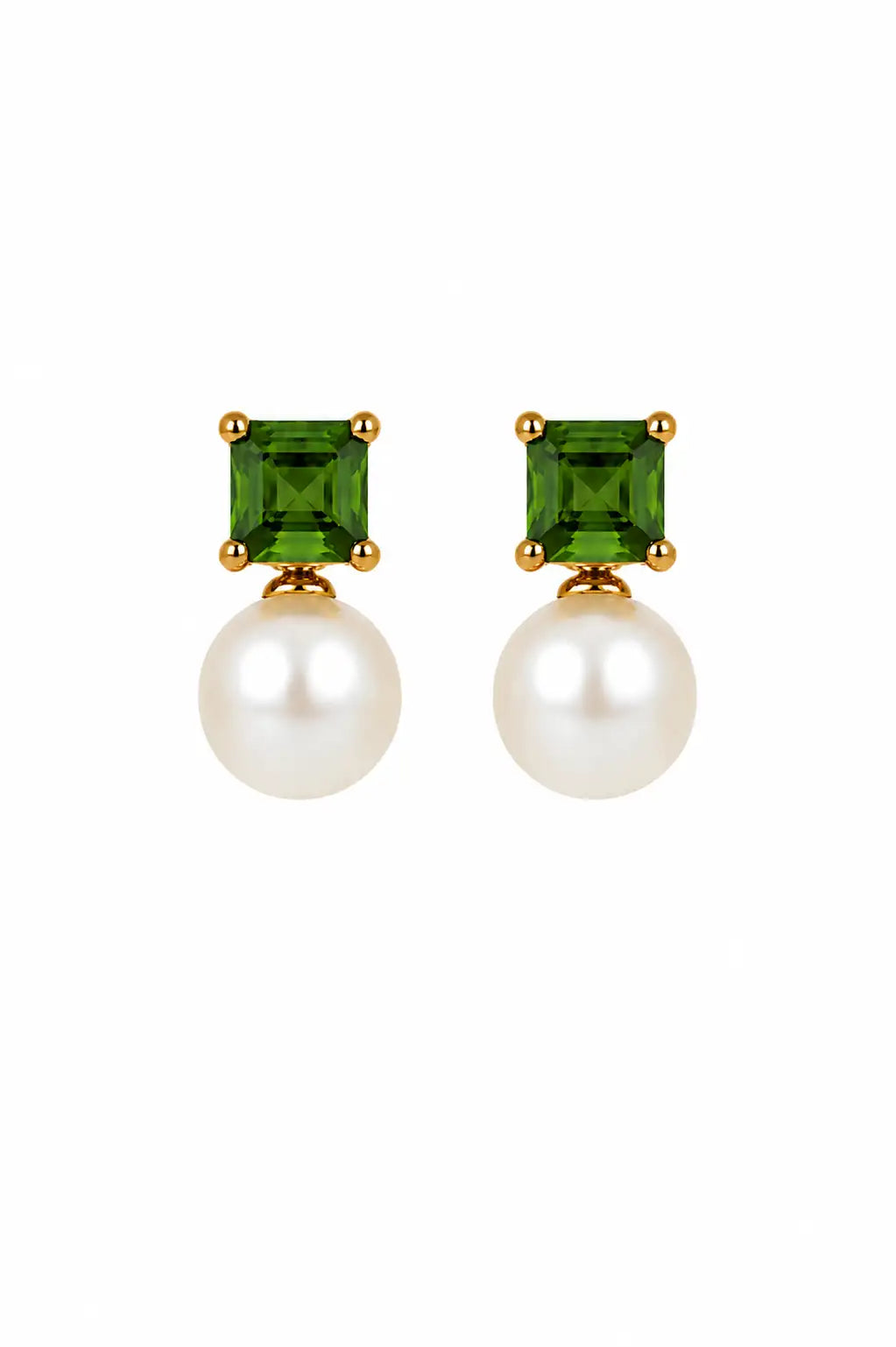 Aaliyah Pearl & Green Tourmaline Stud Earrings | 18K Gold Plated
