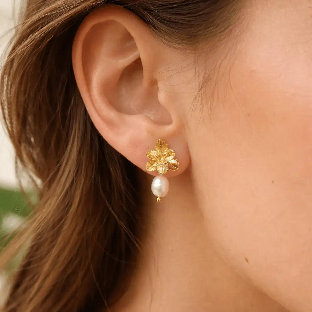 Amarilis Freshwater Pearl Drop Earrings | 18K Gold Plated