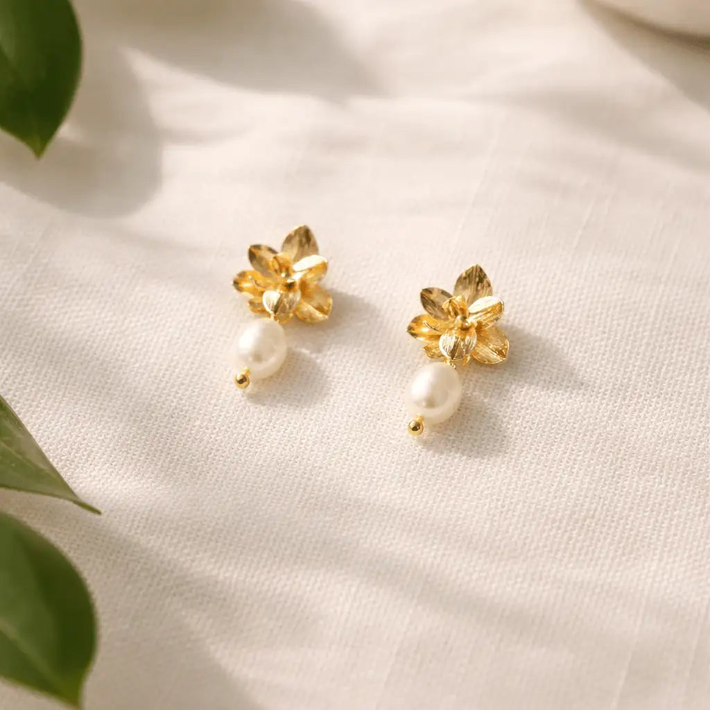 Amarilis Freshwater Pearl Drop Earrings | 18K Gold Plated