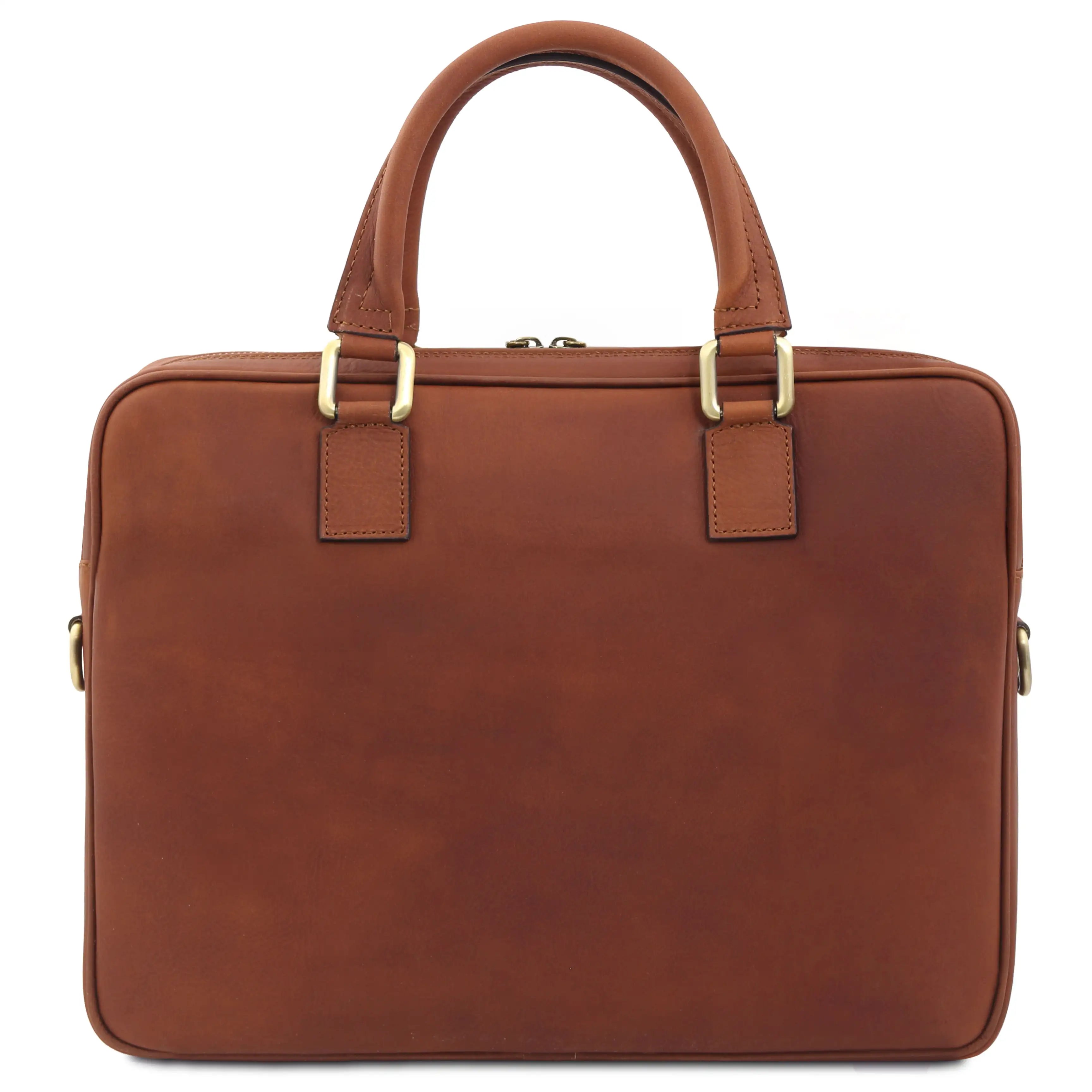 Back view bown Ferrara Leather Laptop Briefcase on a white background