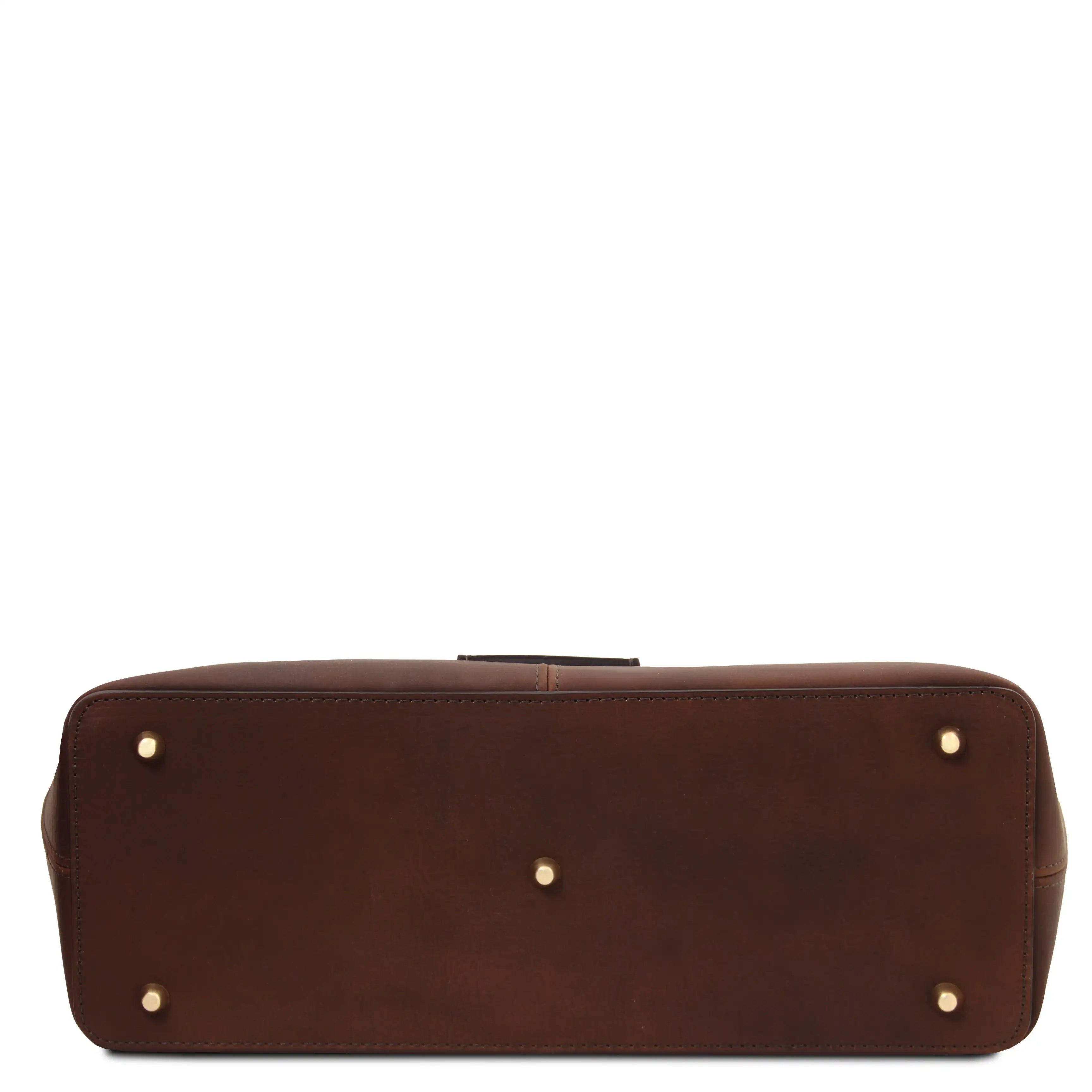 Bottom protective metal feet view Dark Brown Essenza Shoulder Bag