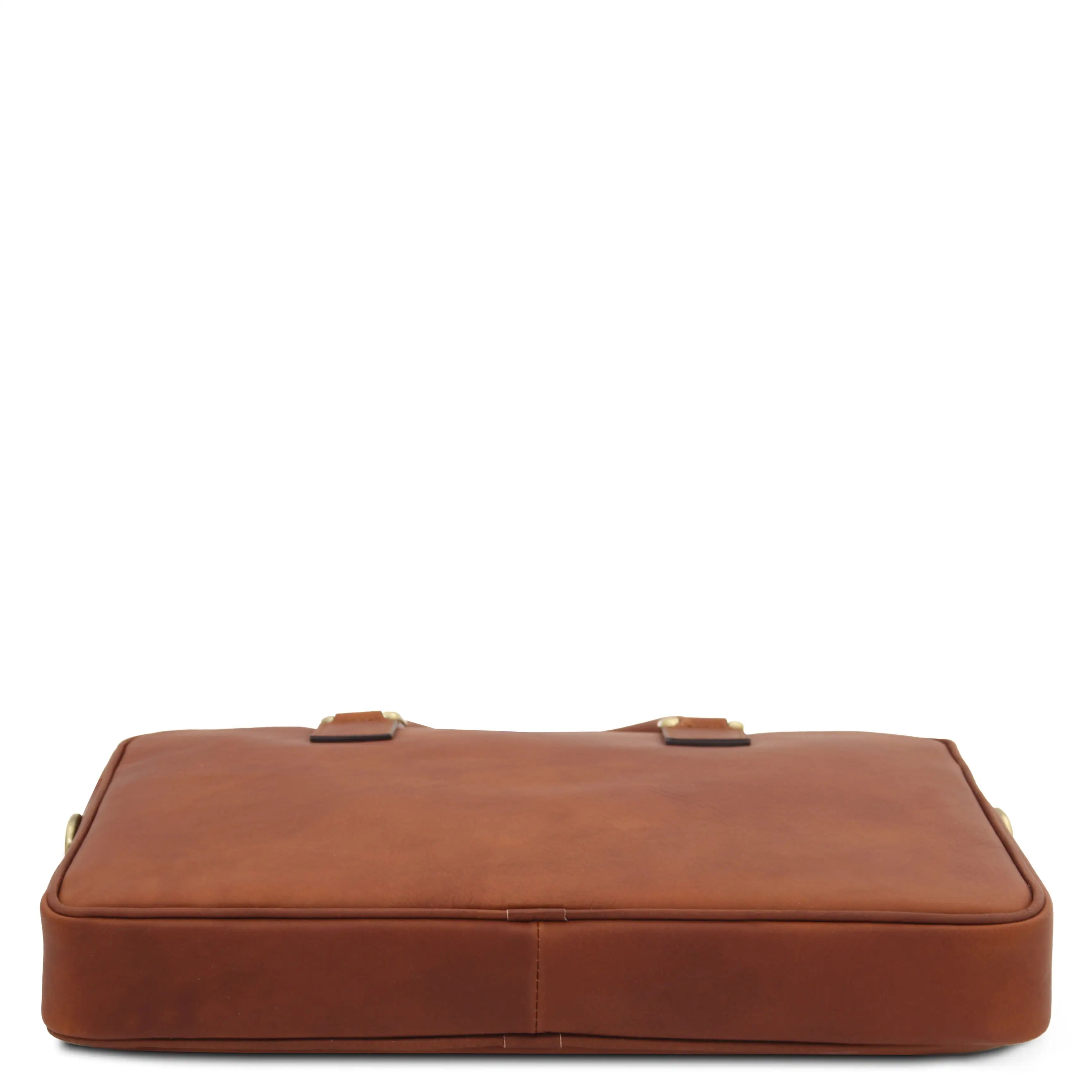 Bottom view Ferrara Leather Laptop Briefcase in brown on a white background