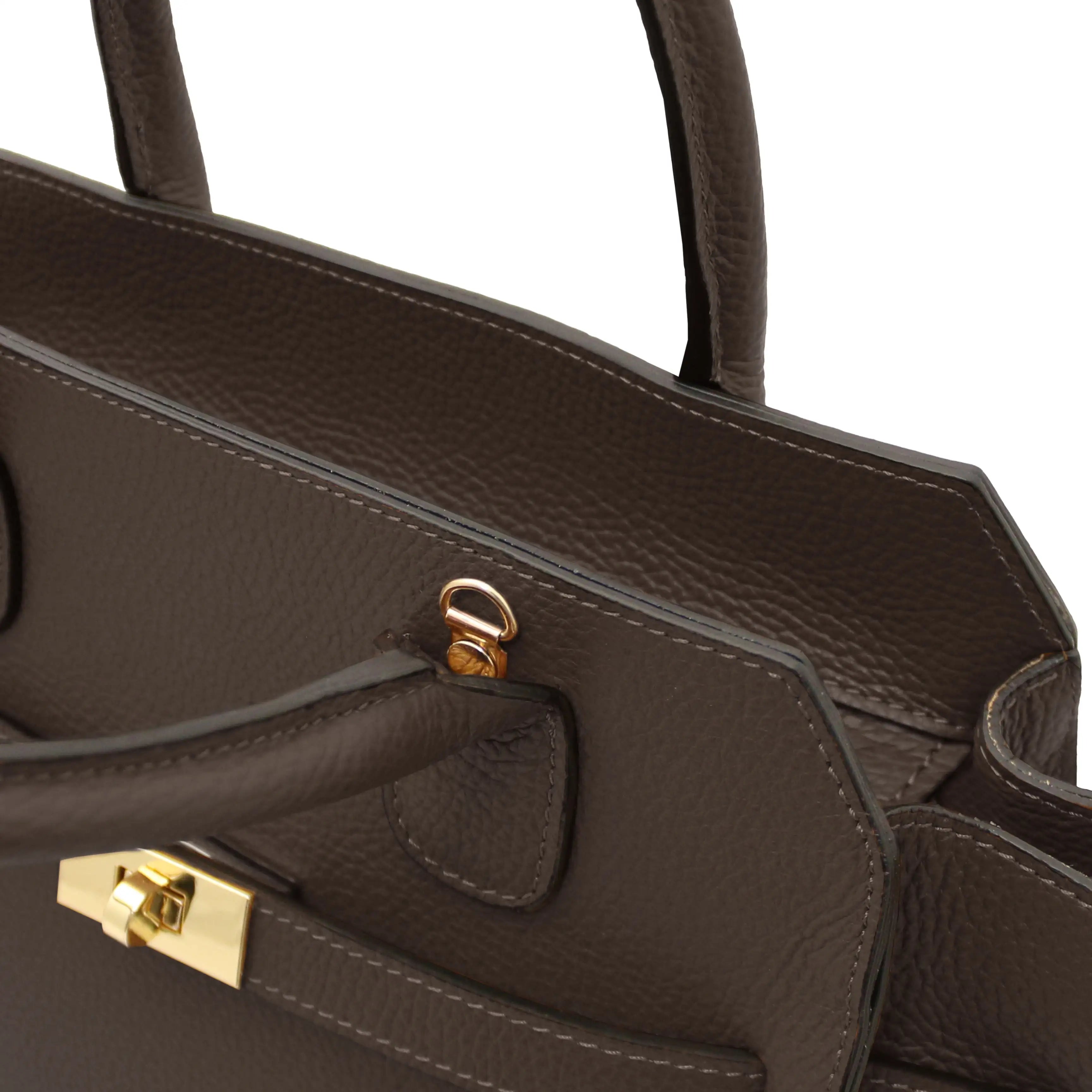 Close Up Zip Closure View Origami Leather Tote in Chocolate