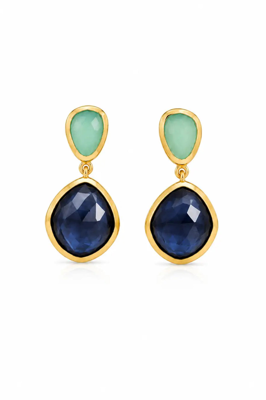 Daleyza Drop Earrings Blue Iolite & Aqua Chalcedony on a white background
