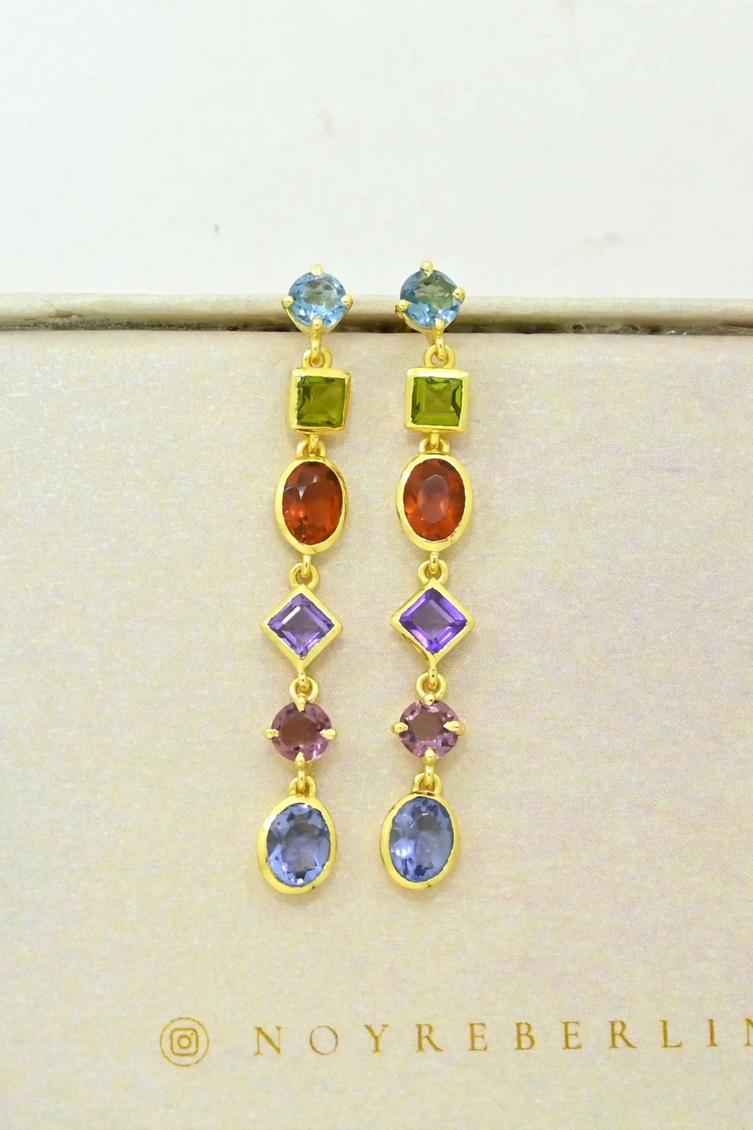 Emilia Gemstone Drop Earrings | 18K Gold Plated