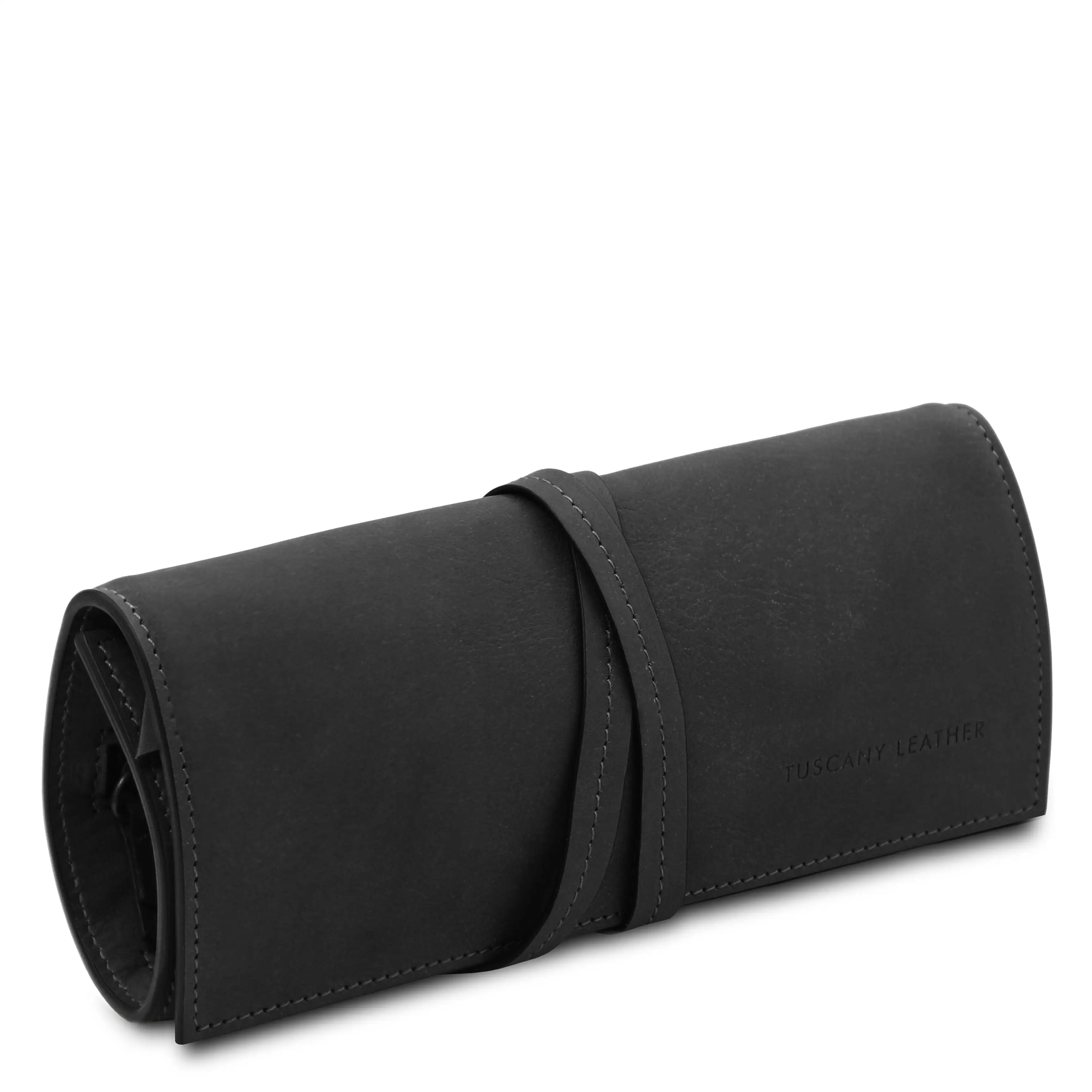 Front side angle view Structured Italian Leather Jewelry Case in black