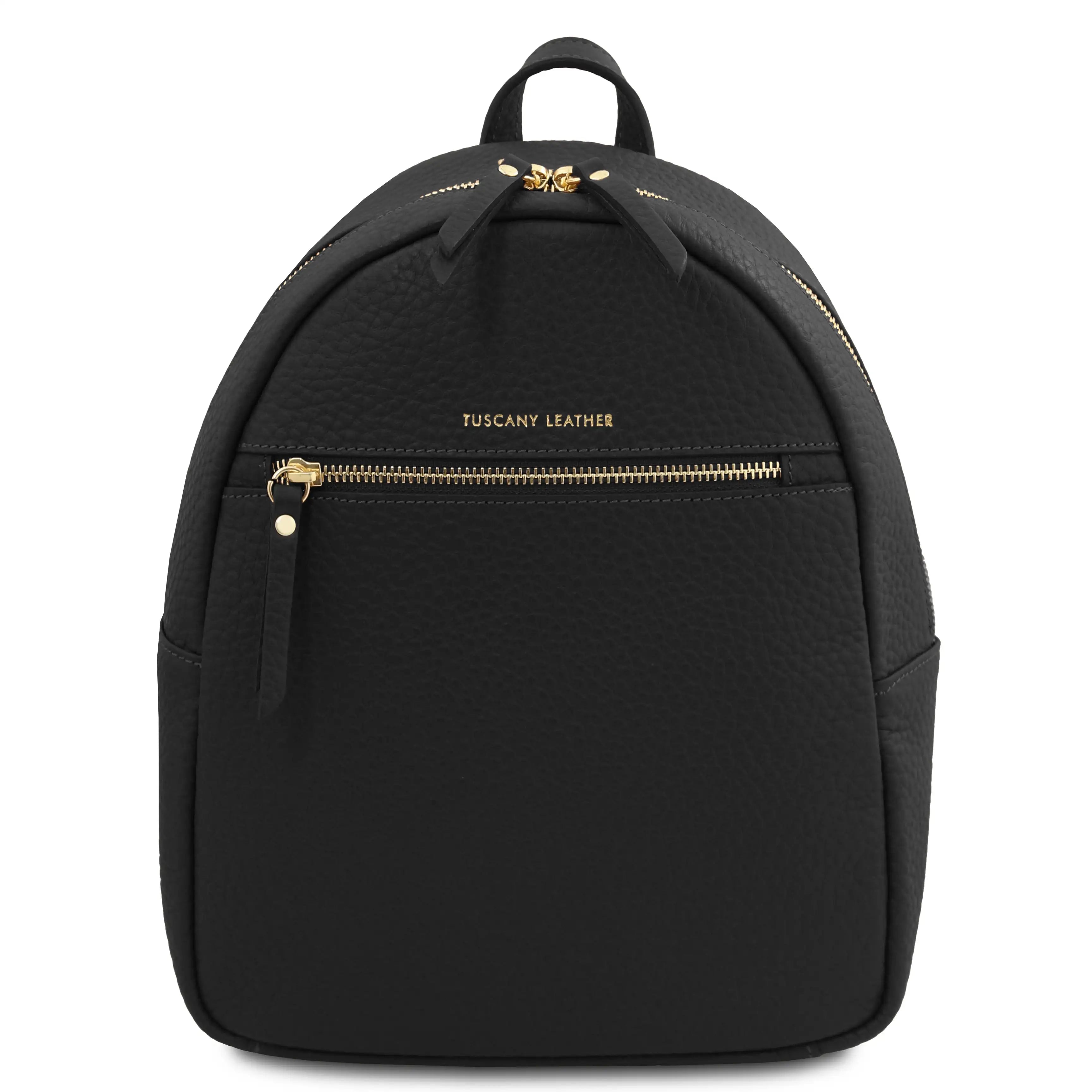 Front view Arco Italian Pebbled Leather Backpack in Black