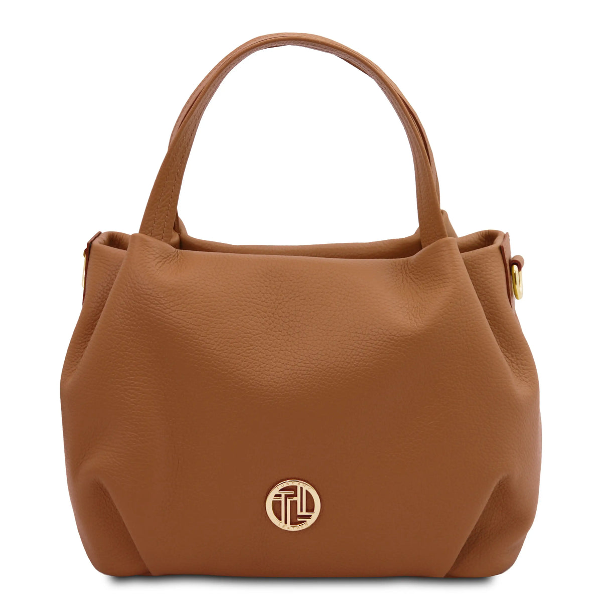Front view Nora Soft Italian Leather Shoulder Bag in cognac