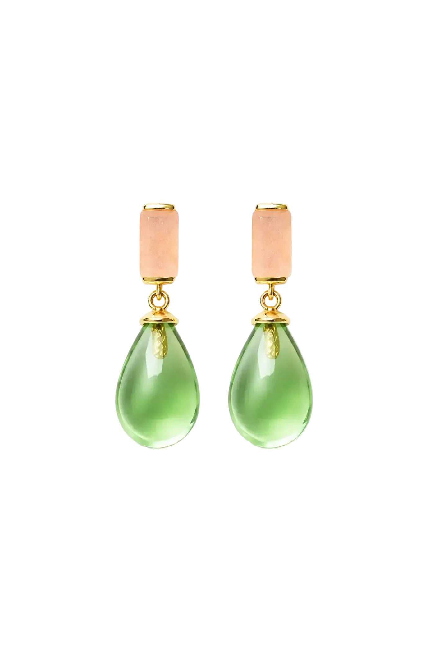 Gracelyn Drop Earrings | Peach Moonstone & Green Quartz on a white background