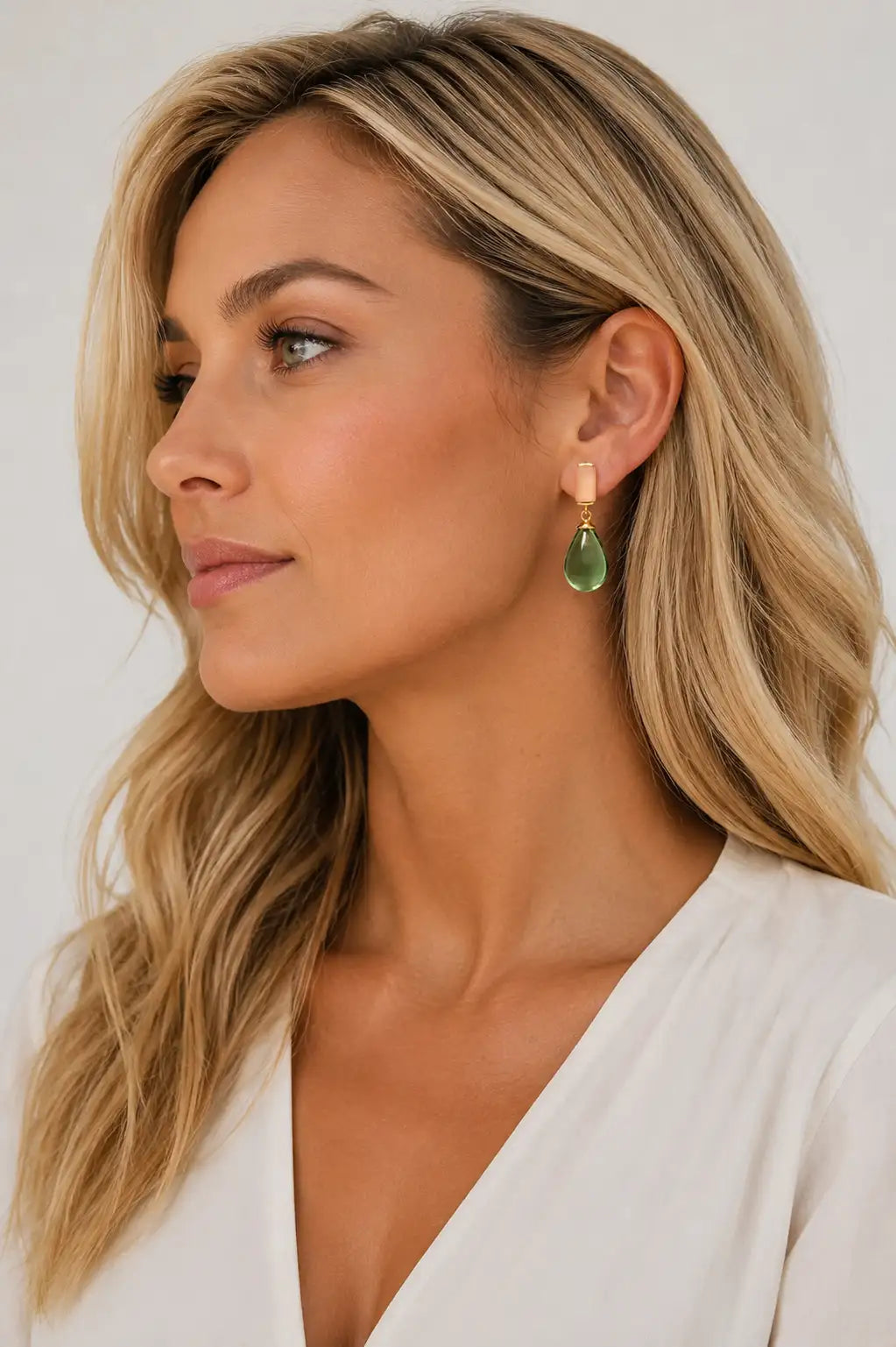 Gracelyn Drop Earrings | Peach Moonstone & Green Quartz | 18K Gold Plated