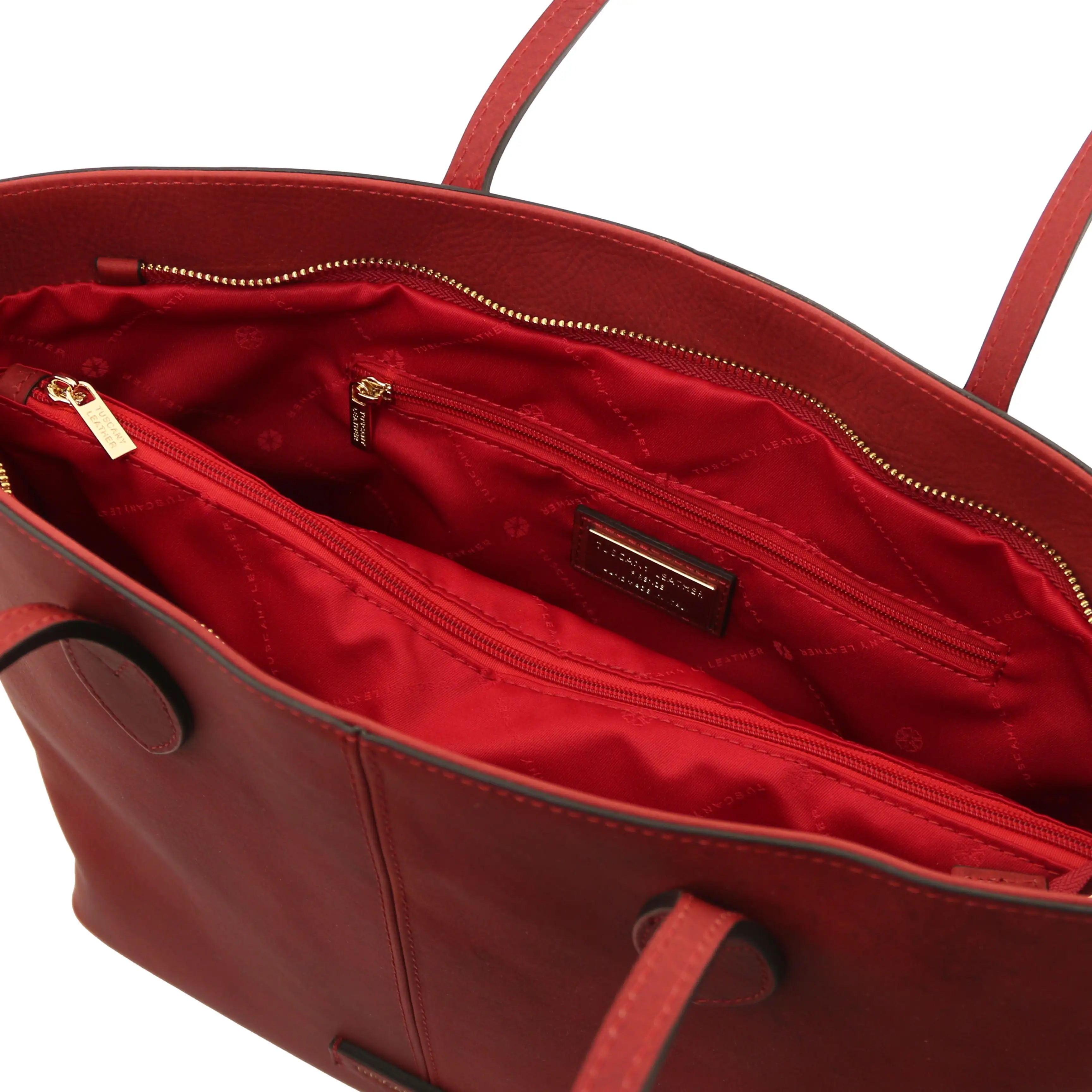 Interior zip pocket red lining view Red Essenza Shoulder Bag