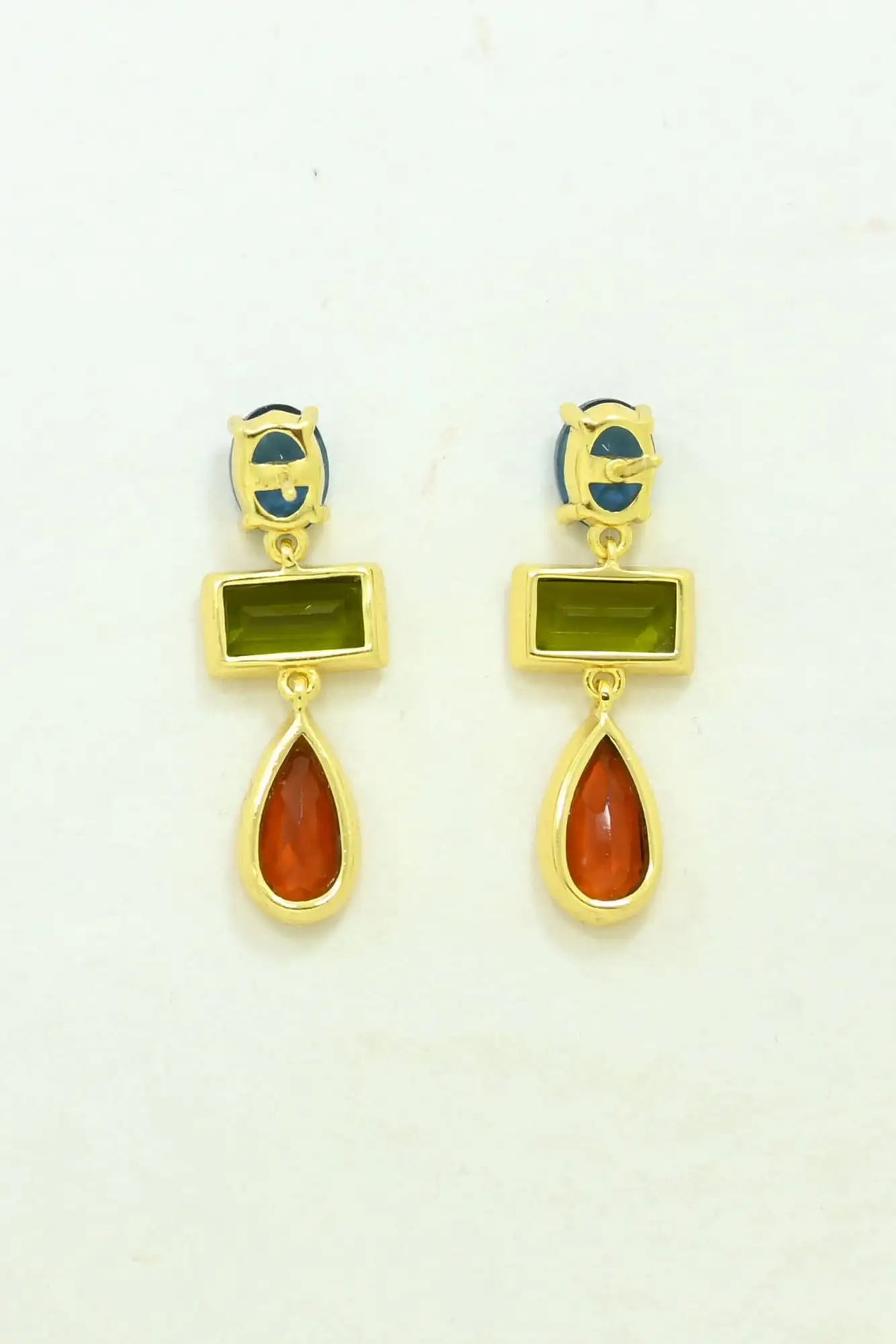 Back view Millie Earrings in Blue Iolite & Green Tourmaline.