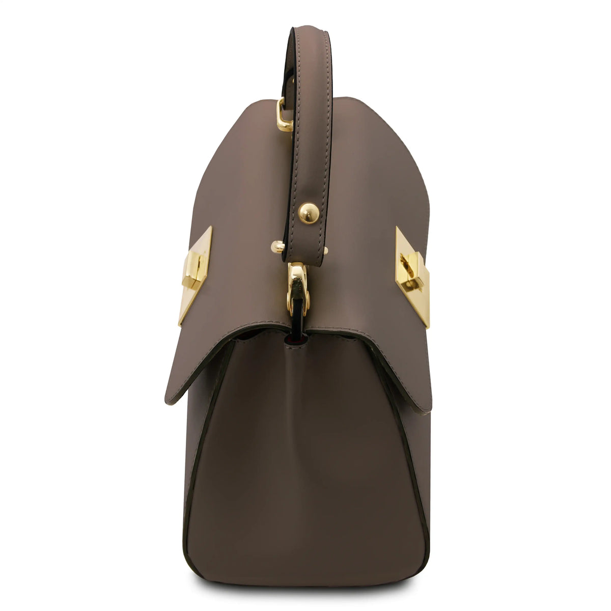 Side view Armonia Italian Leather Handbag in dark taupe