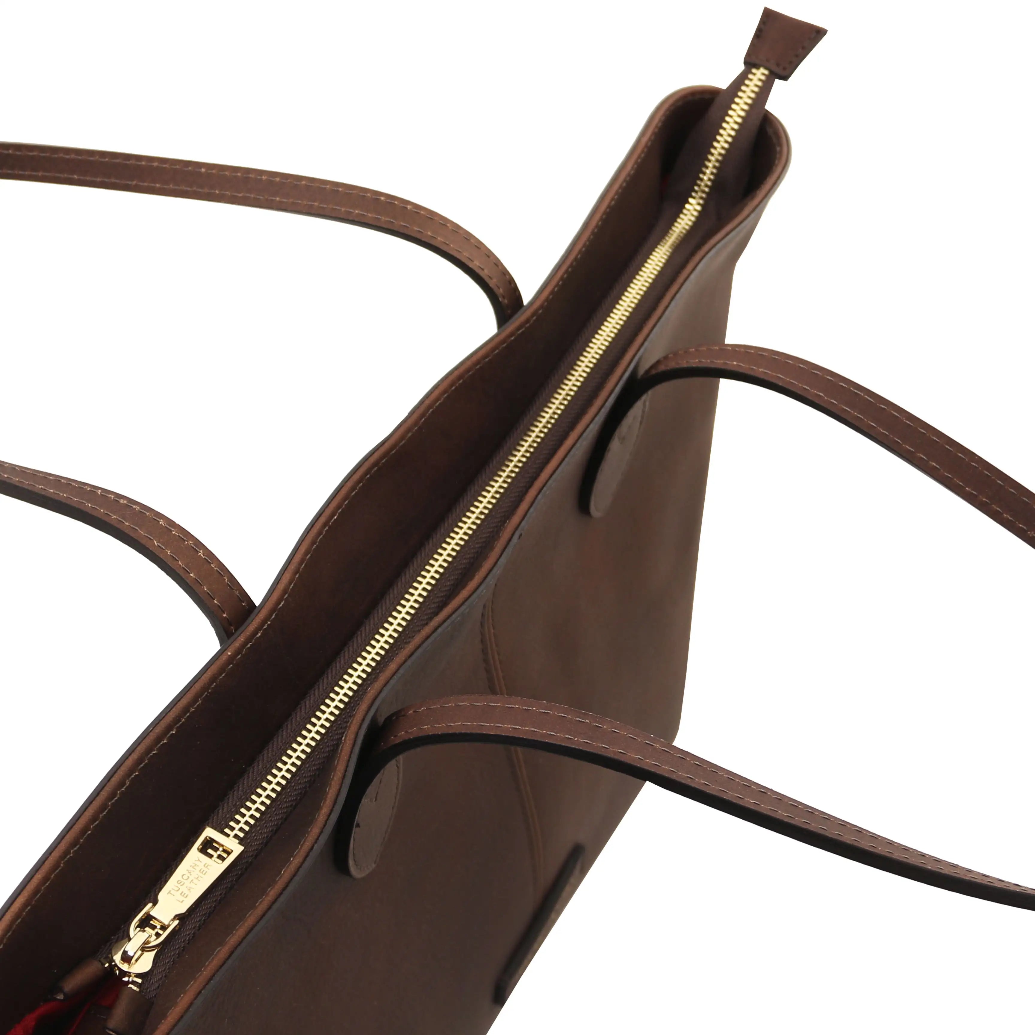 Top zippered closure view Dark Brown Essenza Shoulder Bag