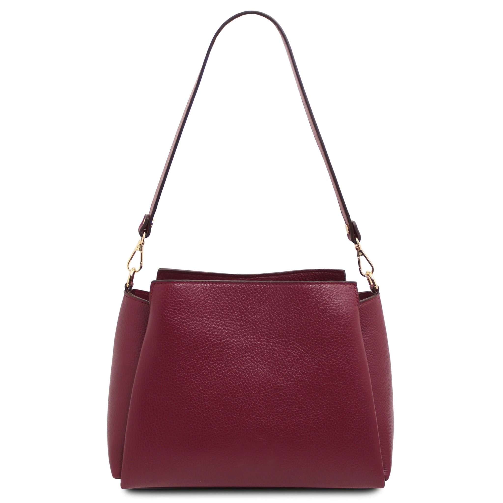 Back View Abby Italian Leather Shoulder Bag in Bordeaux