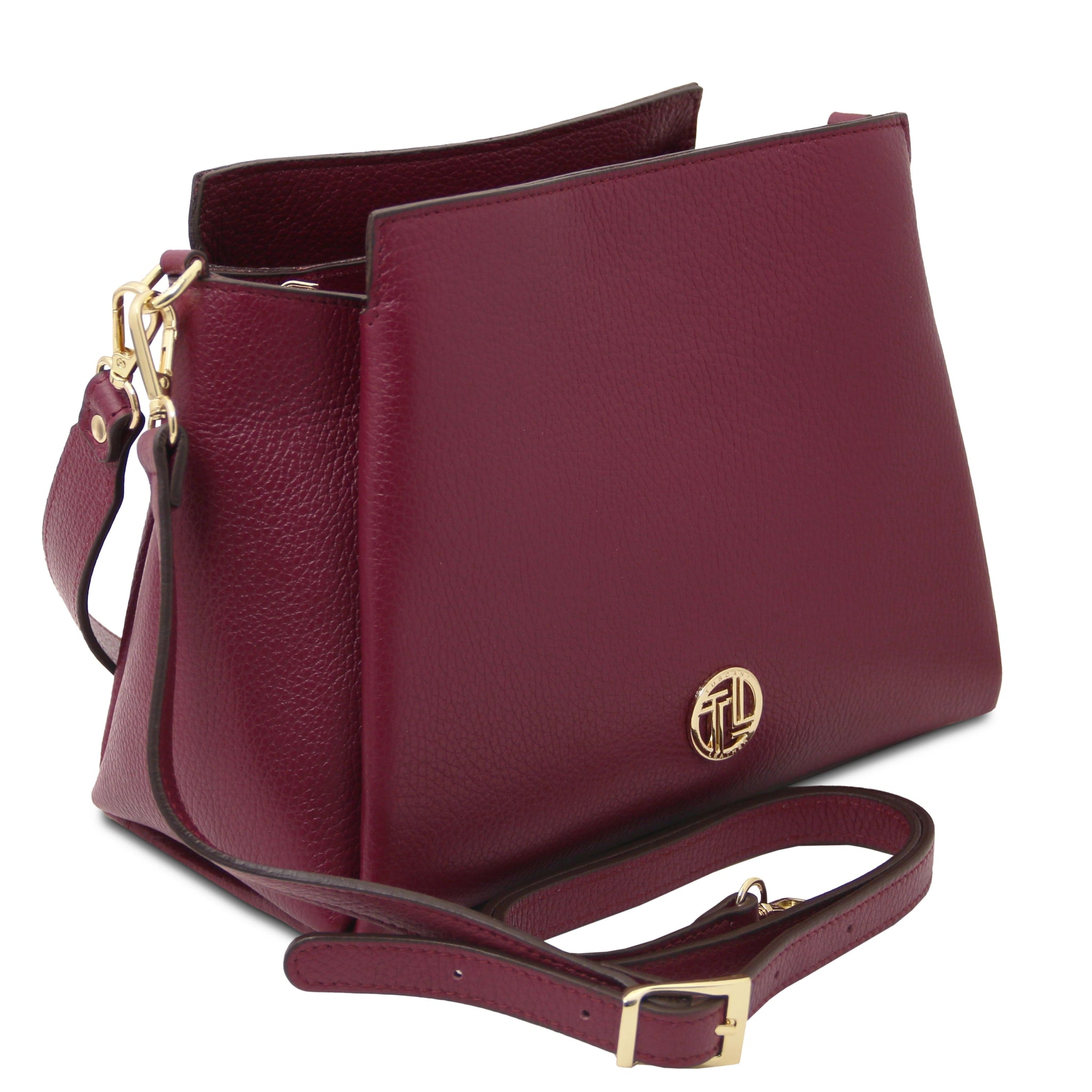 Front Side View Abby Italian Leather Shoulder Bag in Bordeaux