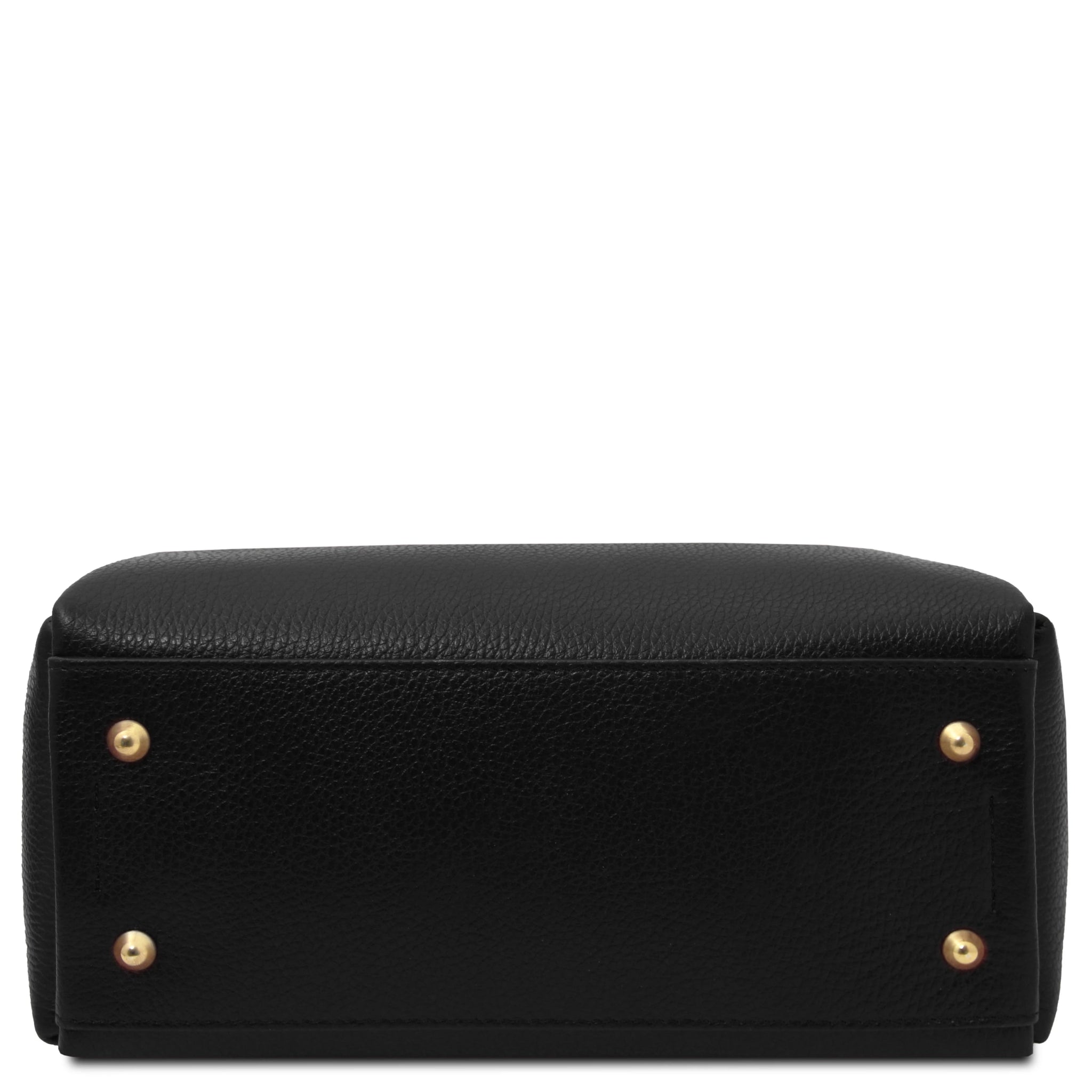 Bottom View Abby Italian Leather Shoulder Bag in Black