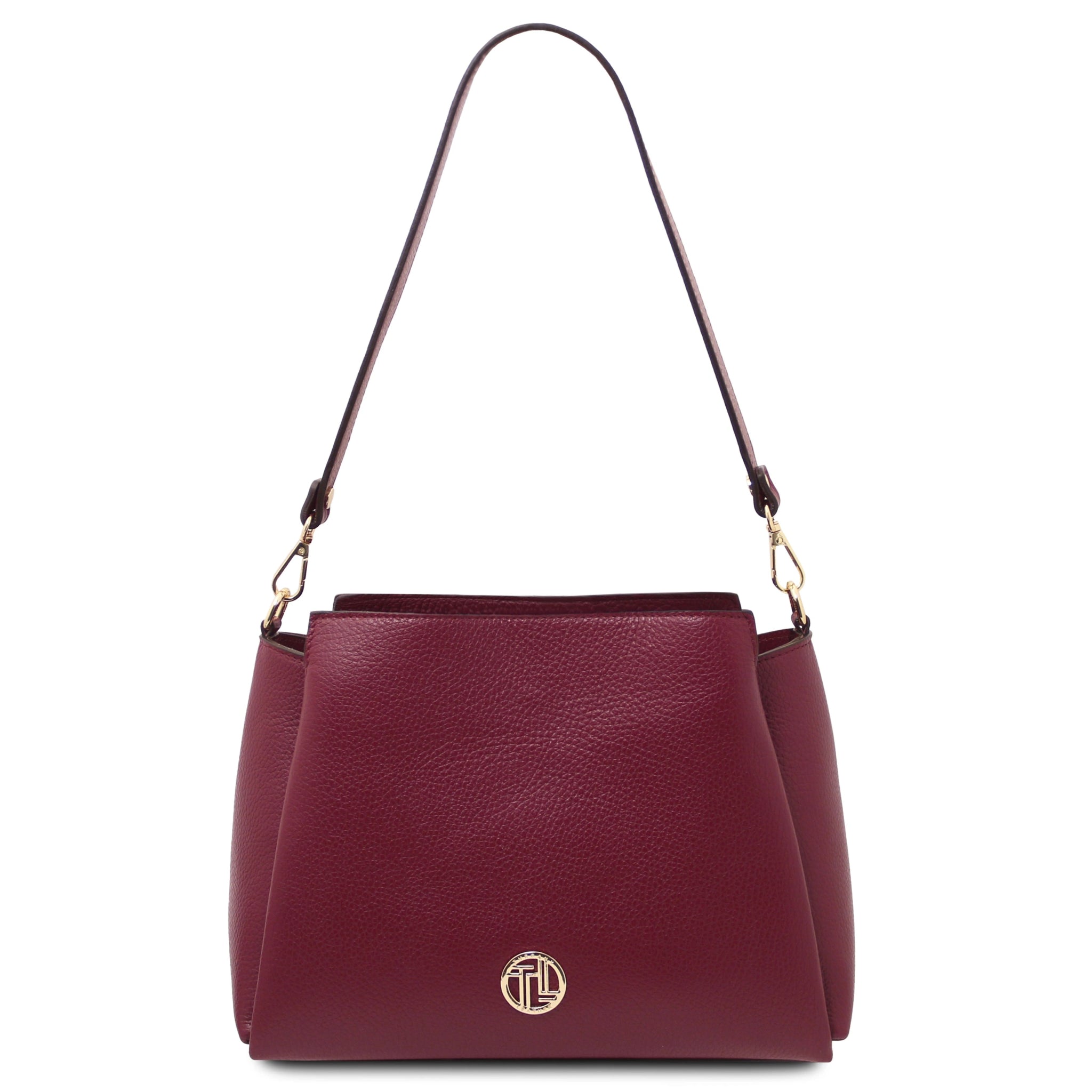 Front View Abby Italian Leather Shoulder Bag in Bordeaux