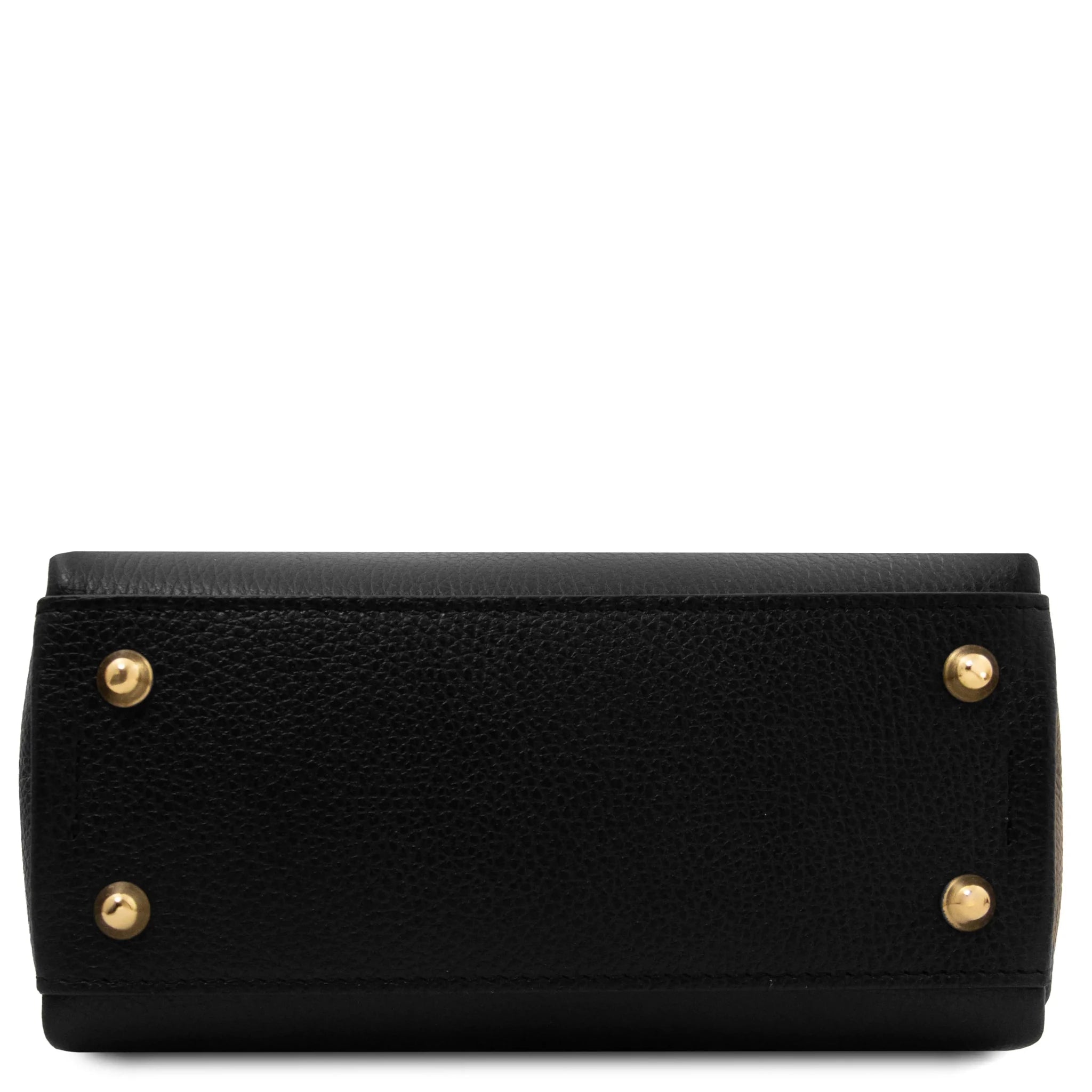 Bottom view Abby Leather Bag in Black with gold protective feet