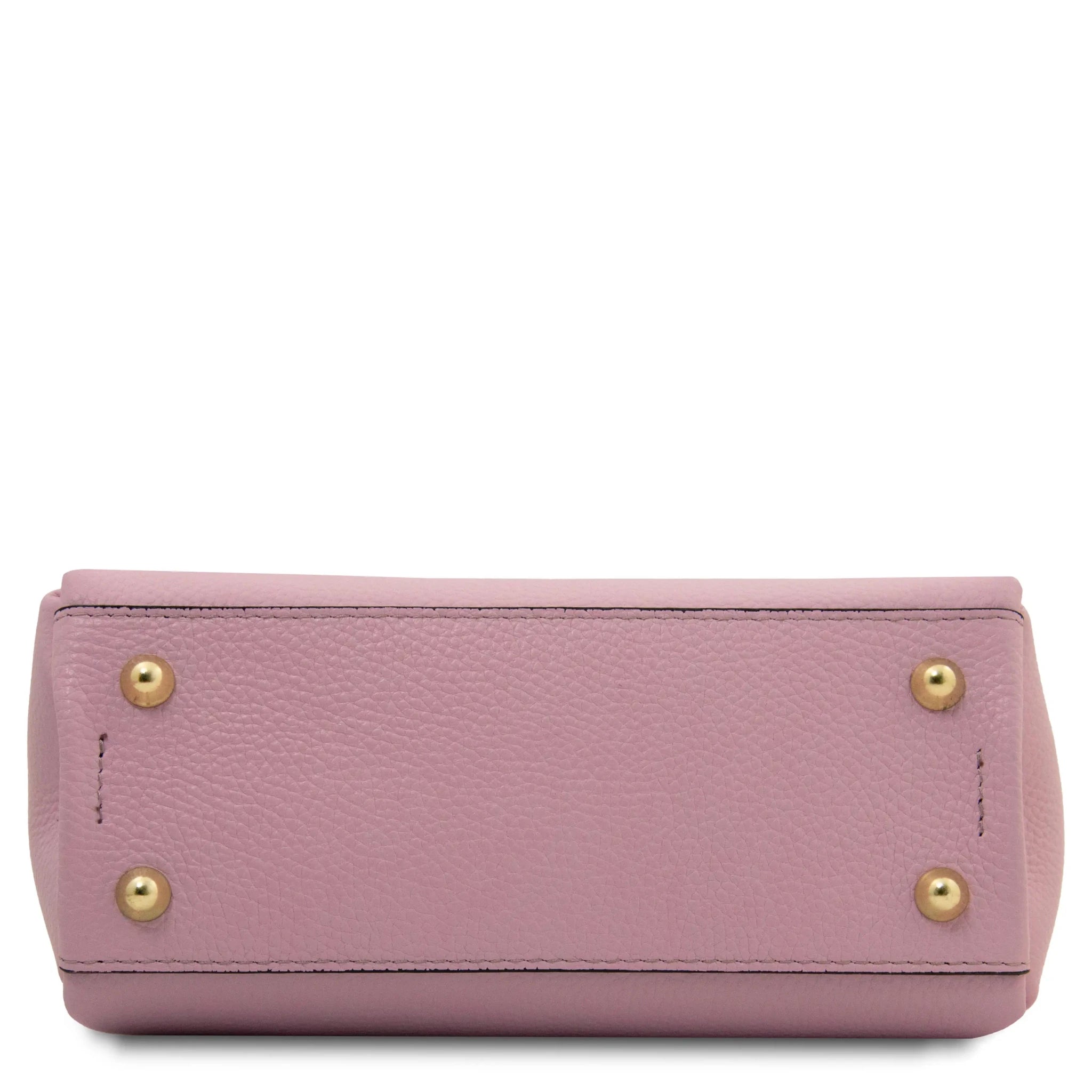 Bottom view Abby Leather Bag in Ballet Pink with protective gold feet