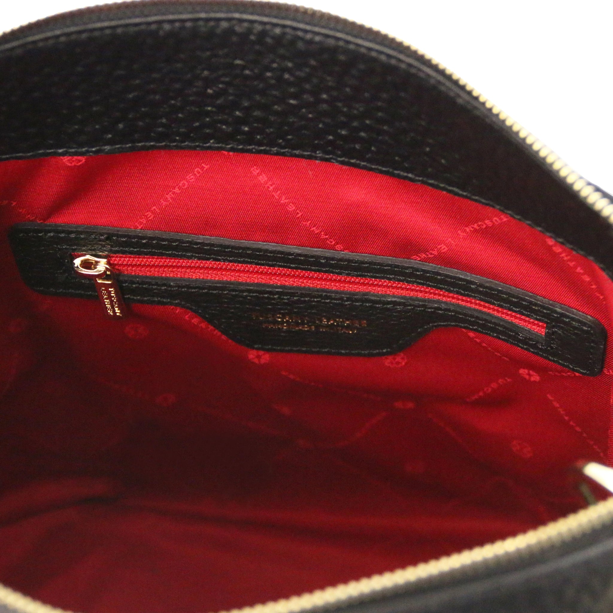 Amy Soft Italian Leather Black Shopping Bag Interior Zip Pocket and red bag lining- L'Atelier Global