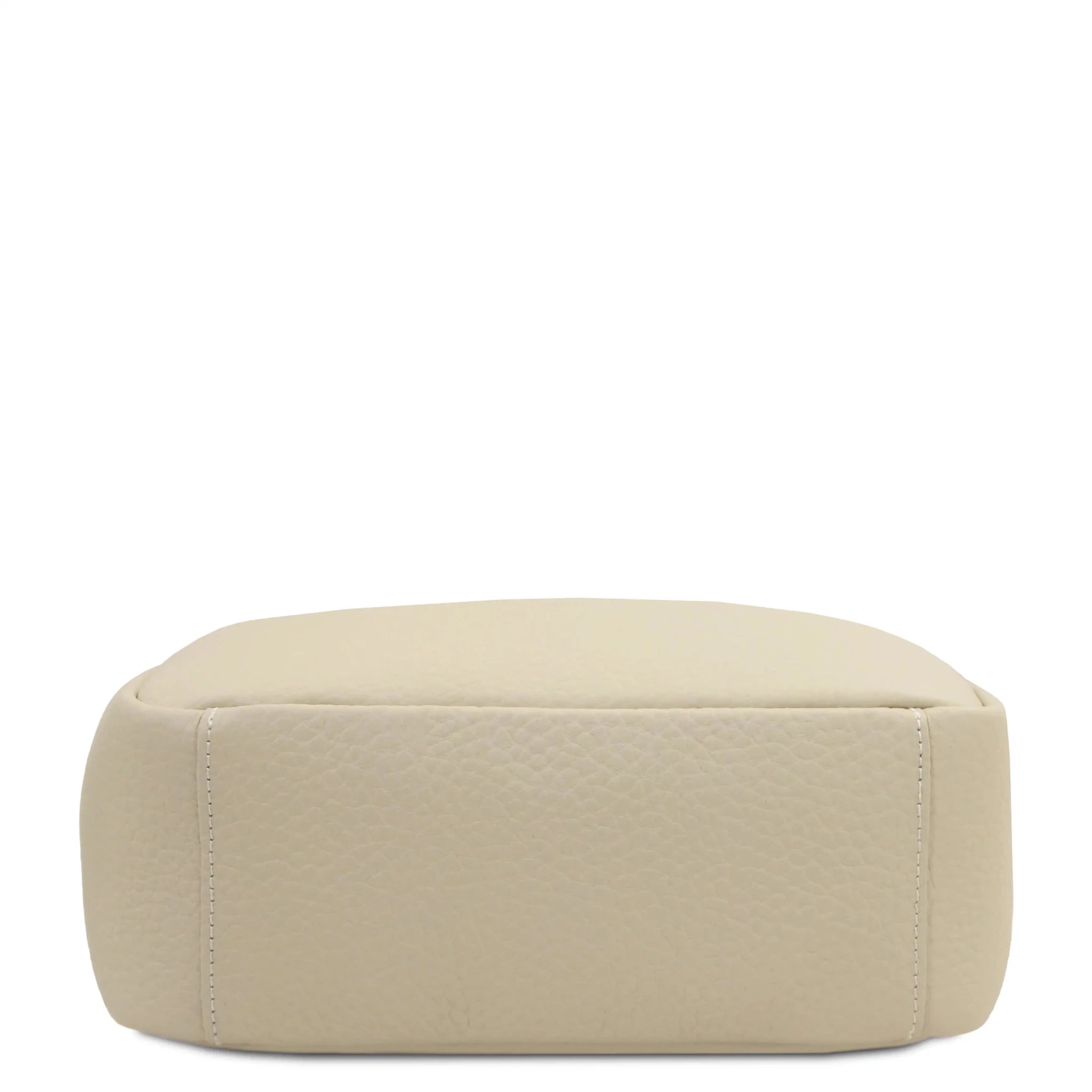 Bottom view Arco Italian Pebbled Leather Backpack in Beige