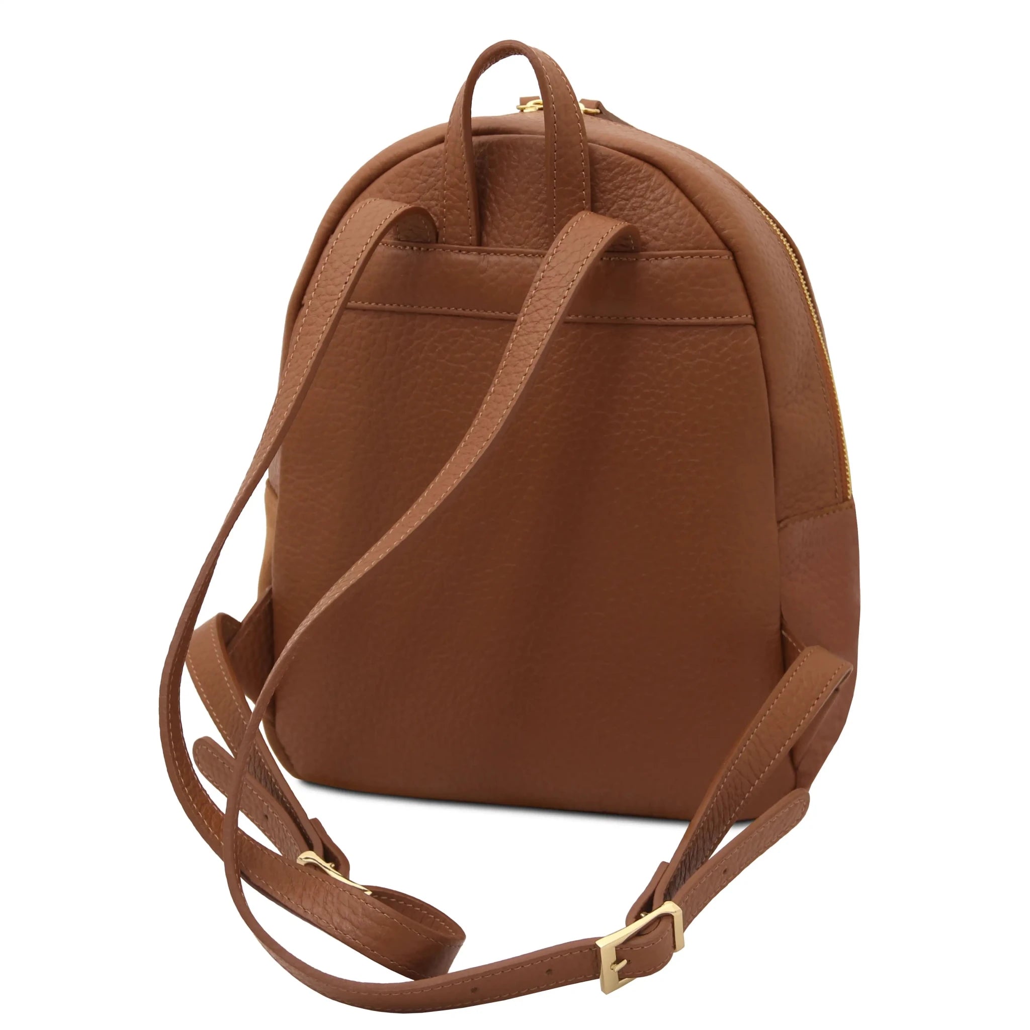 Back view Arco Italian Pebbled Leather Backpack in Cognac
