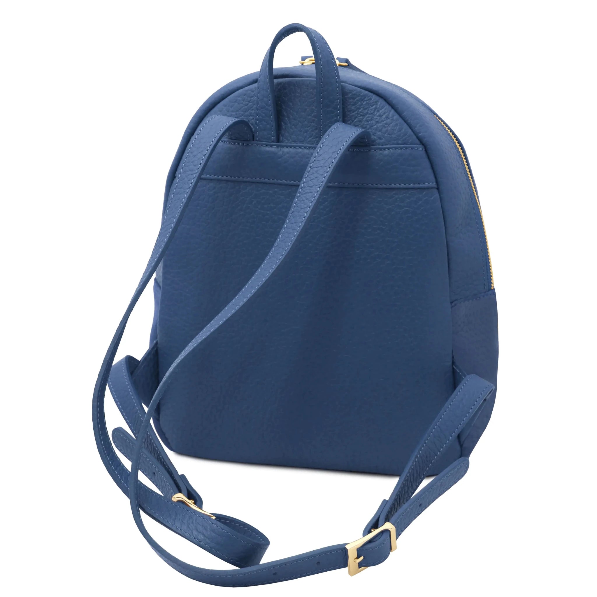 Back view Arco Italian Pebbled Leather Backpack in Denim