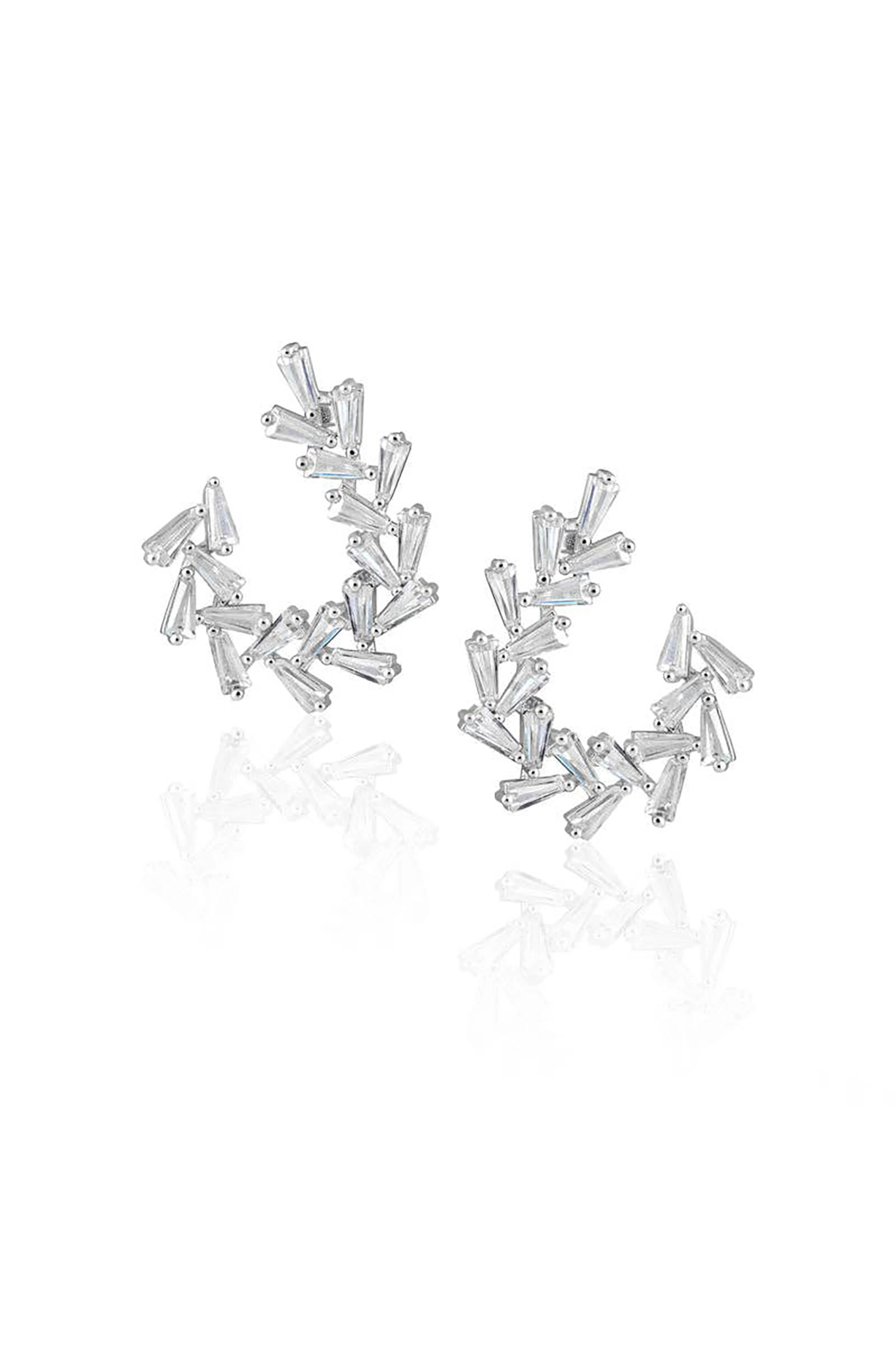 Arianna Brazilian Sculpted Baguette Earrings in silver on a white background