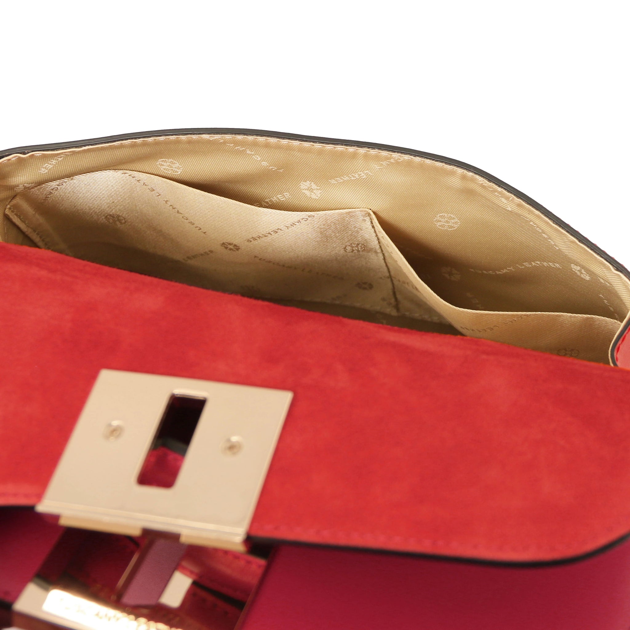 Armonia Italian Leather Handbag in Red Interior Open Pocket View
