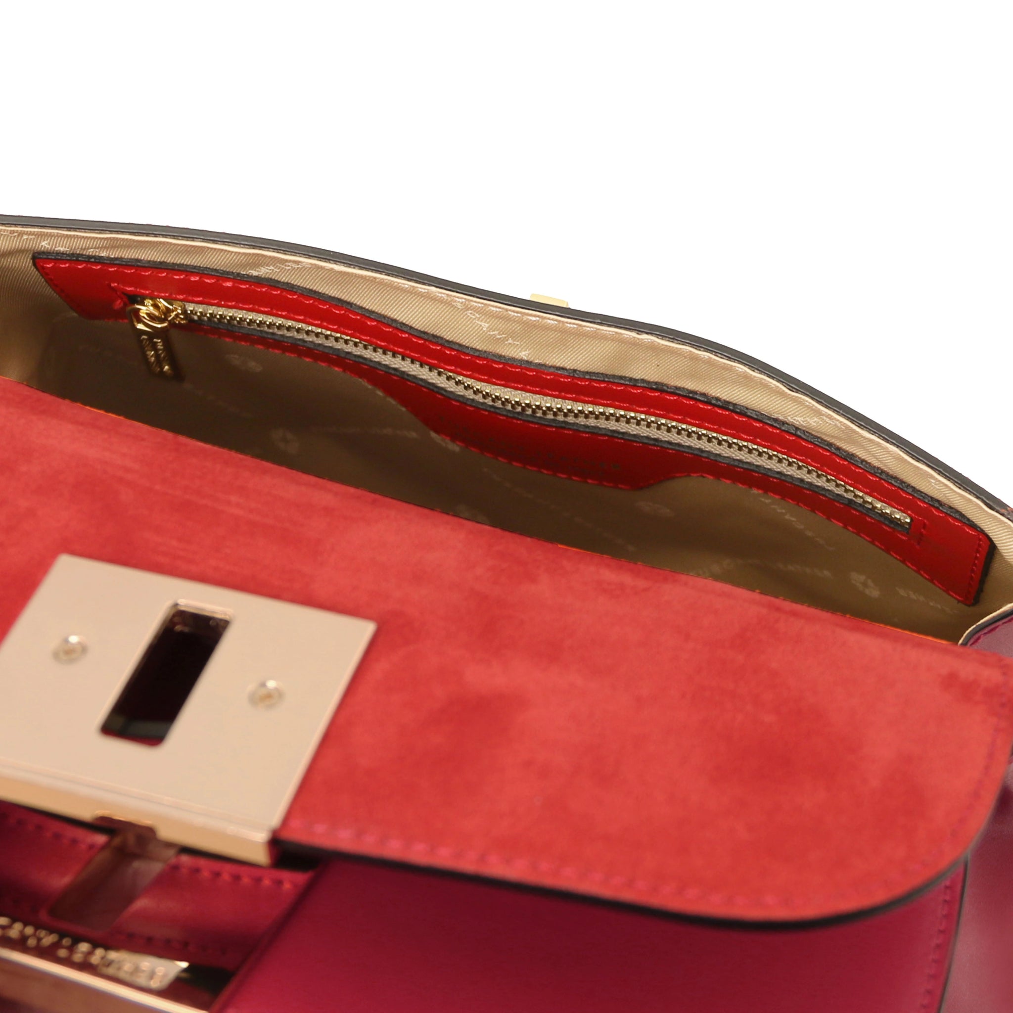Armonia Italian Leather Handbag in Red Interior Zip Pocket View