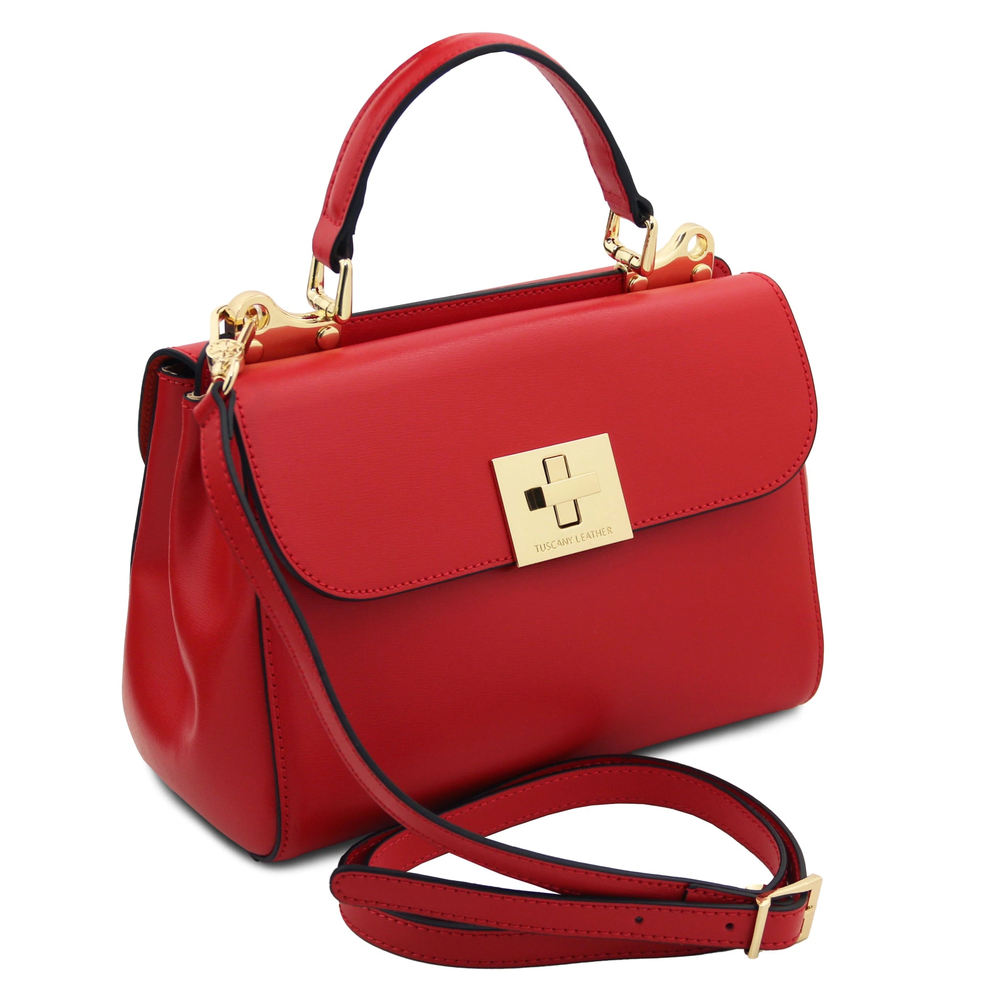 Armonia Italian Leather Handbag in Red Front View Showing Shoulder Strap