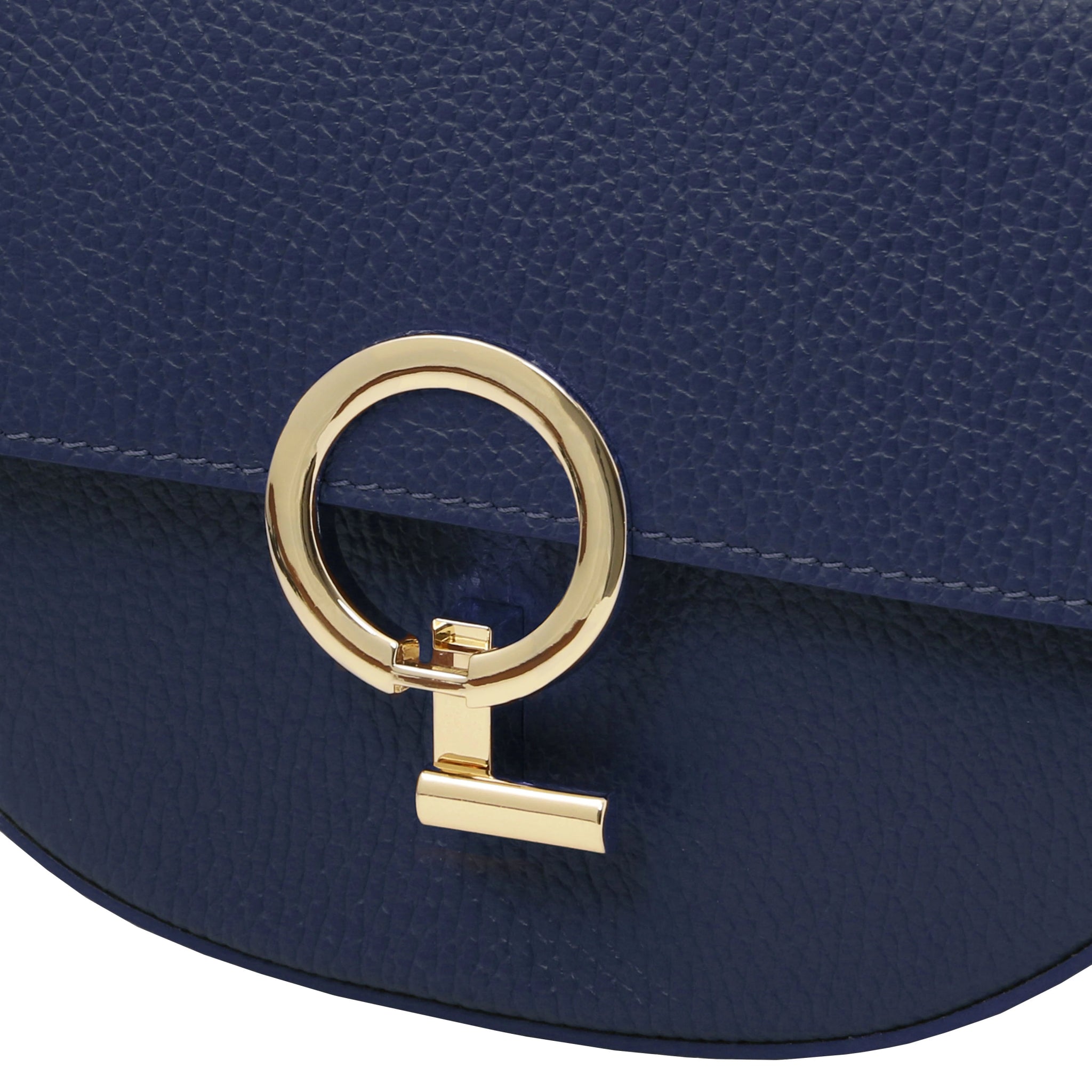 Astrea Italian Leather Shoulder Bag in dark blue front round toggle clasp closute