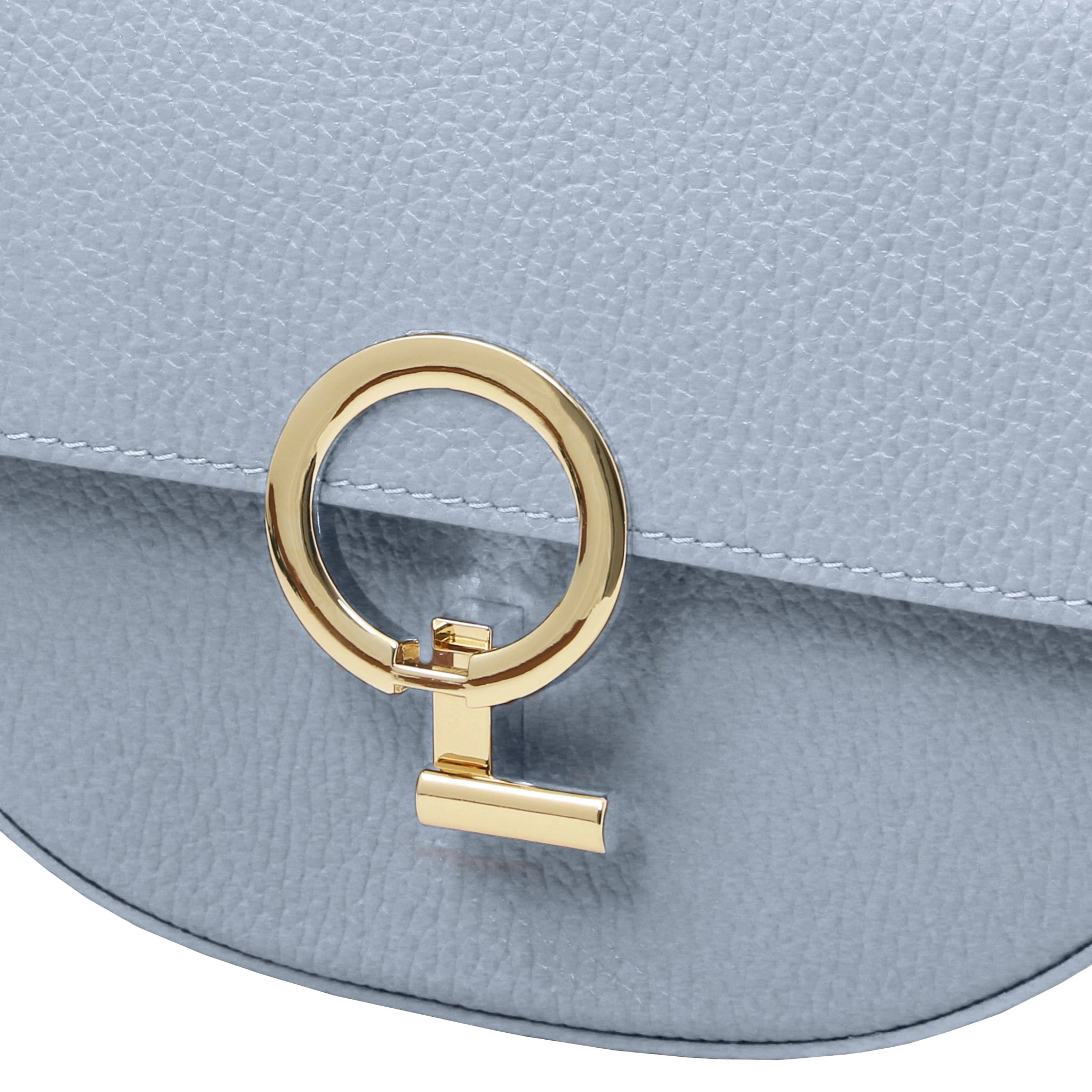 Astrea Italian Leather Shoulder Bag in light blue front round toggle clasp closute
