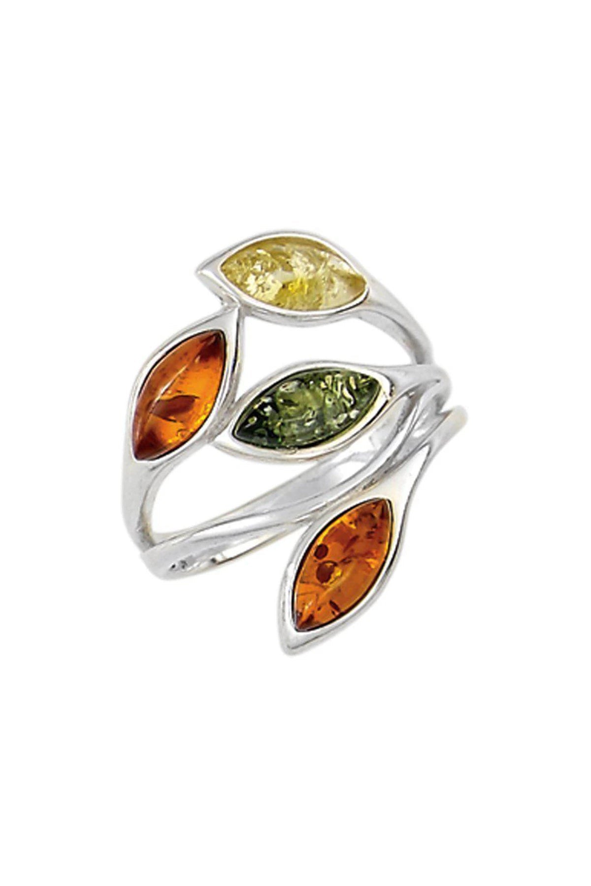 Baltic Amber Teardrop Ring showing four petals on a white background - L'Atelier Global