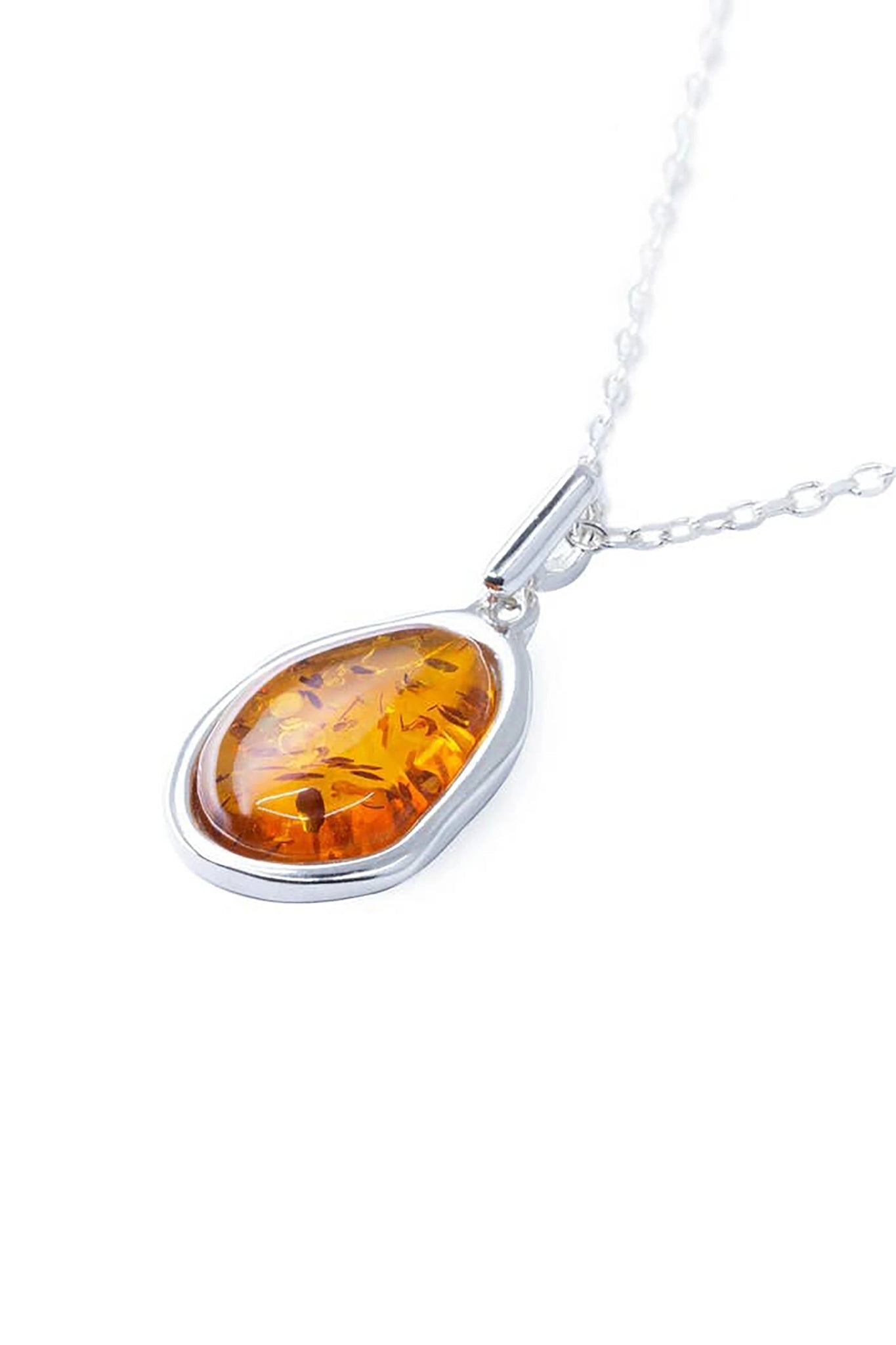 Baltic Honey Amber Element Silver Pendant Necklace on a white background