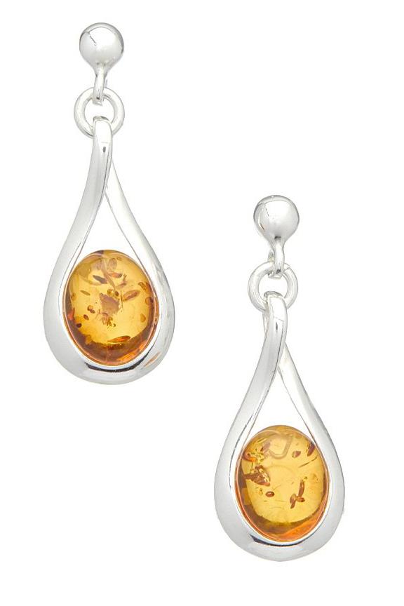 Baltic Honey Amber Sculptured Tear Drop Earrings on a white background - L'Atelier Global