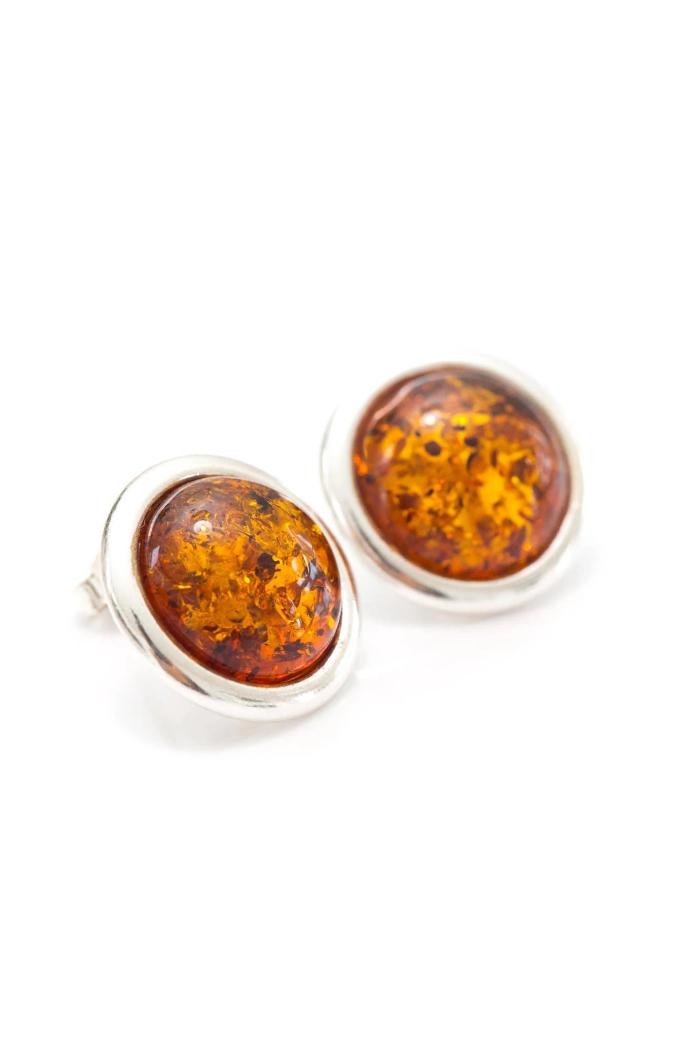 Baltic Honey Amber Statement Round Stud Earrings on a white background