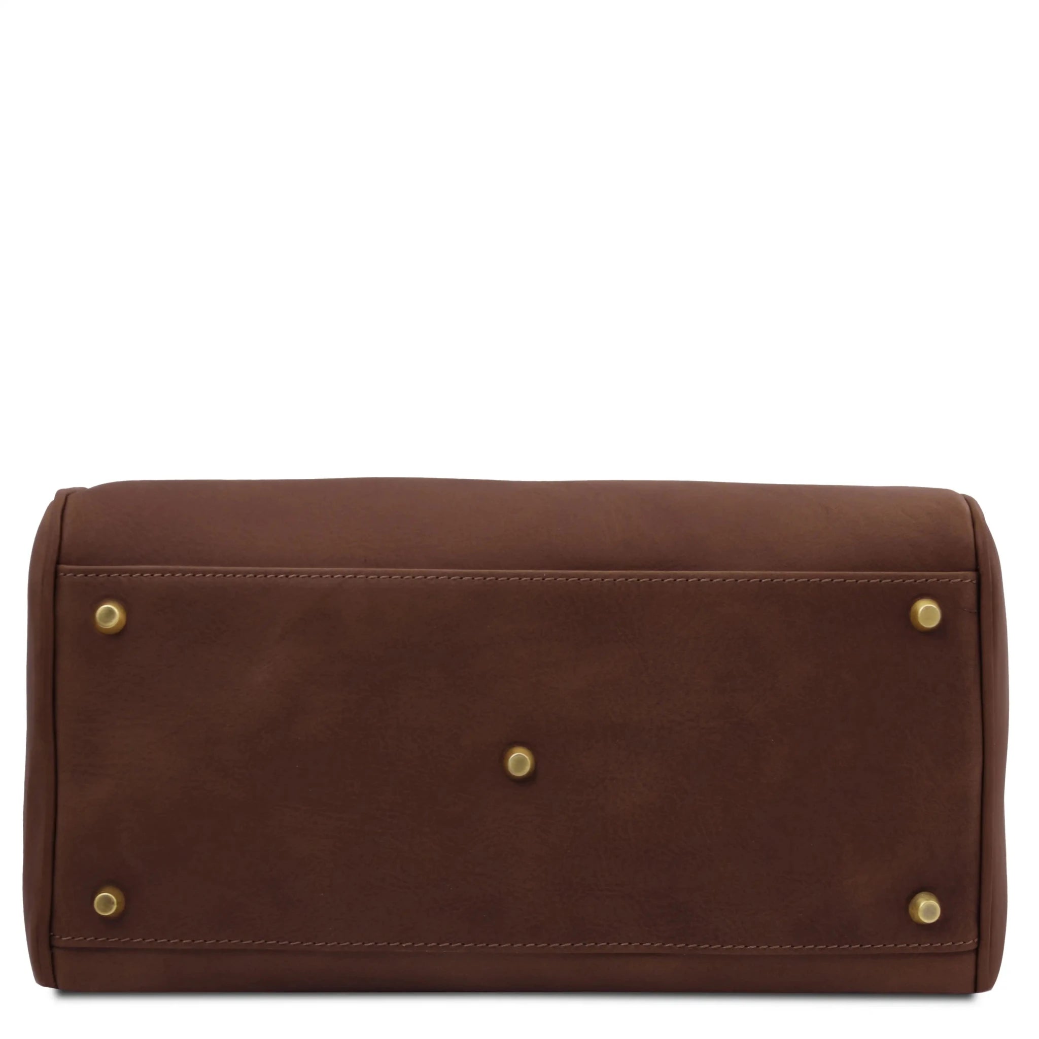Bottom protective feet view Barrique Leather Duffle bag in dark brown