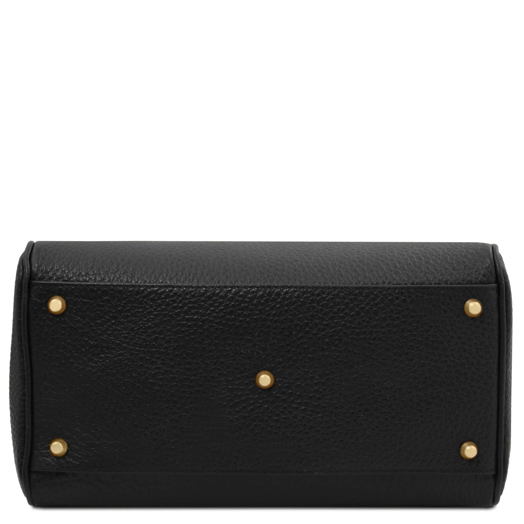 Bottom View Barrique Leather Duffle bag in black with gold-tone metal feet