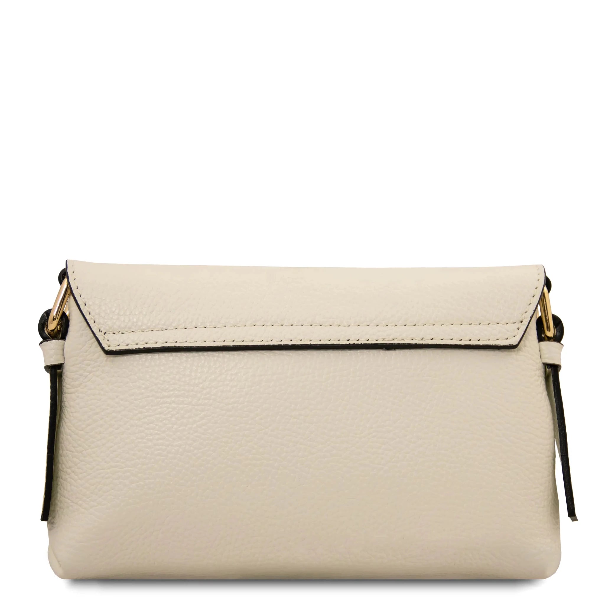 Back view Biscuit Soft Italian Leather Shoulder Bag in Beige on white background