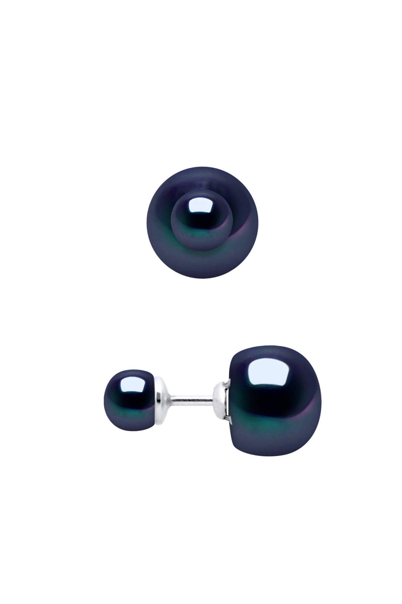 Black Freshwater Pearl Dreams Reversible Earrings on a white background