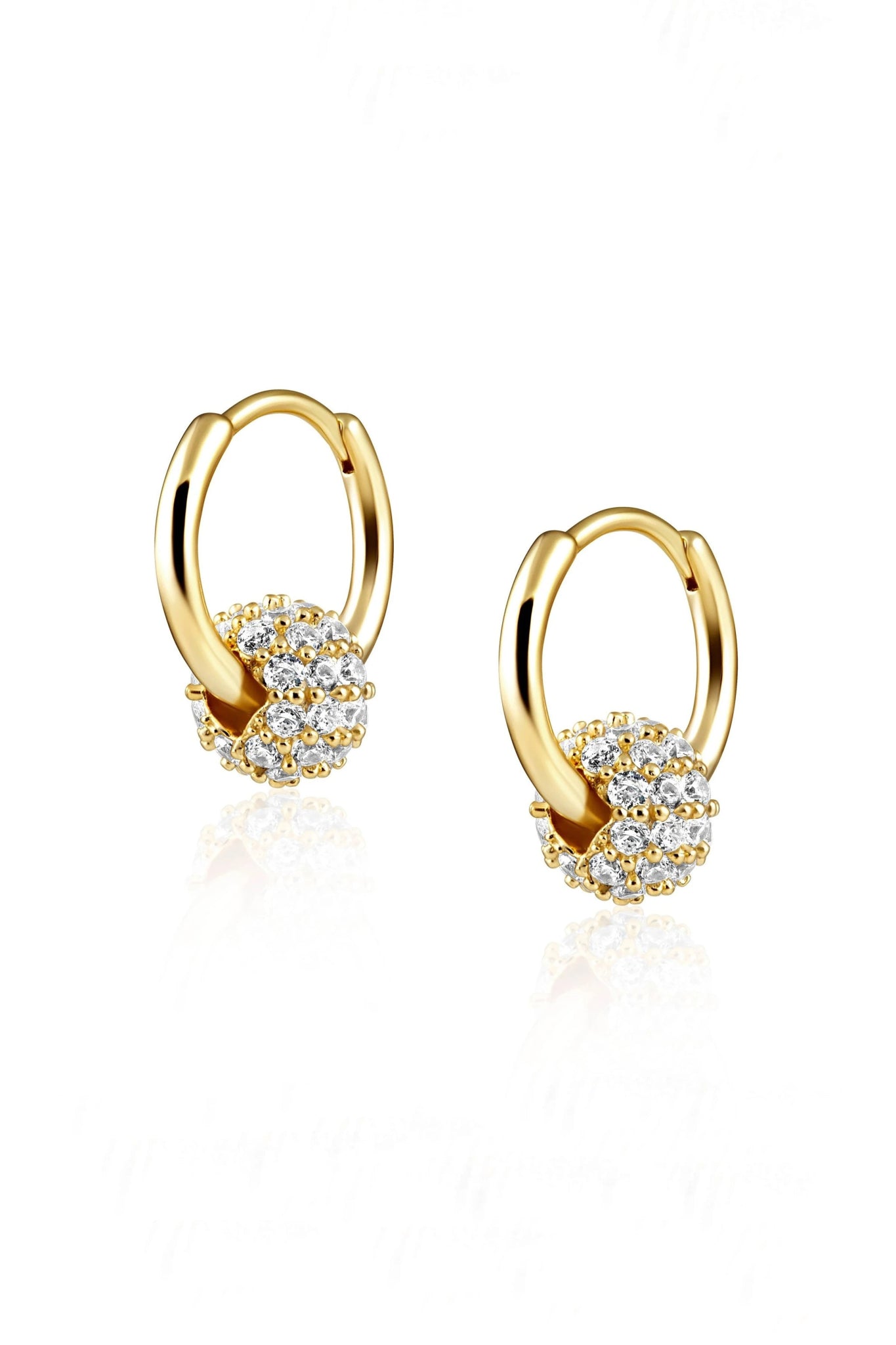 Brasilia CZ Golden Huggie Earrings on a white backgroune - L'Atelier Global