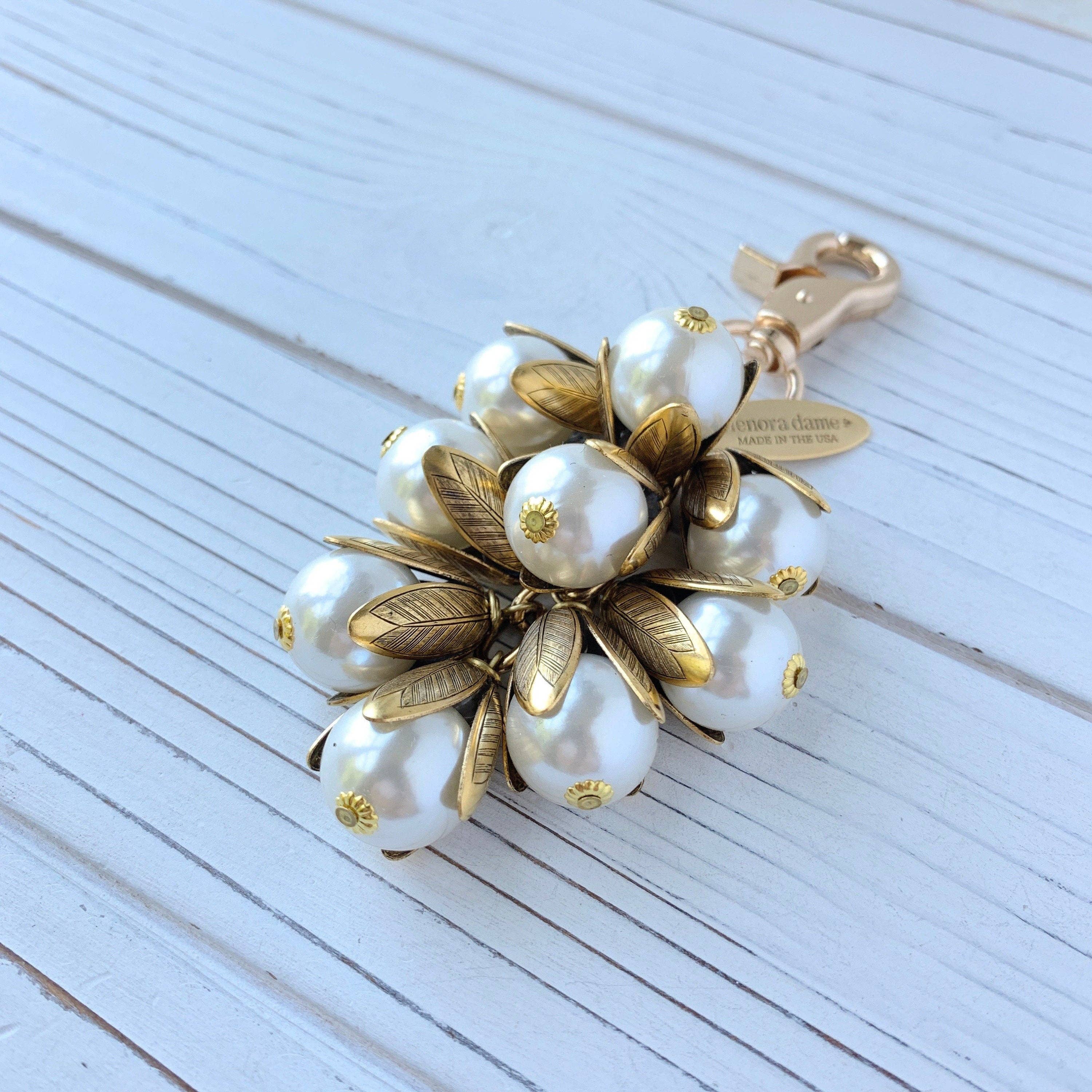 Pearl Cluster Bag Charm | Etched Brass