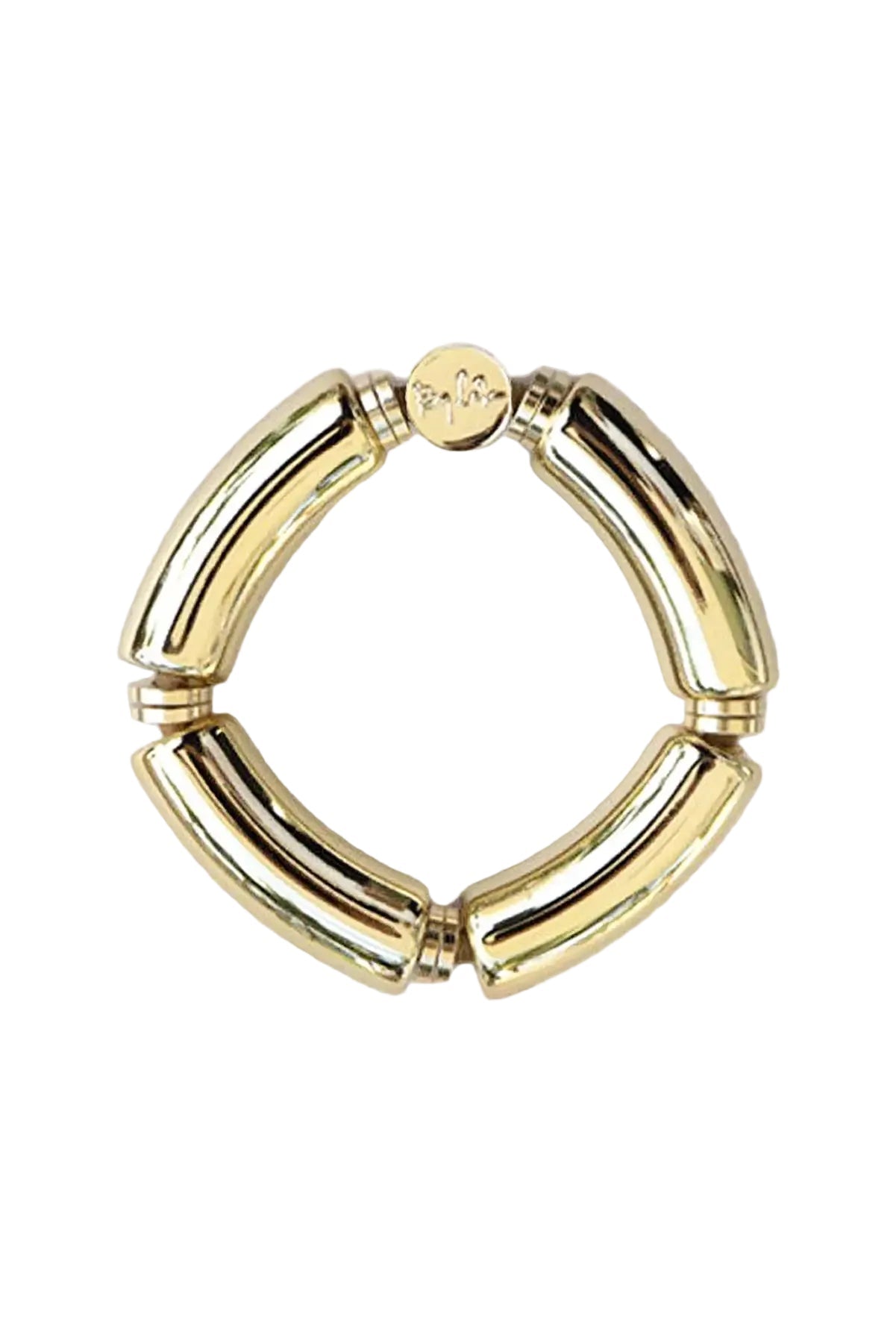 Gold hoop earring on a white background